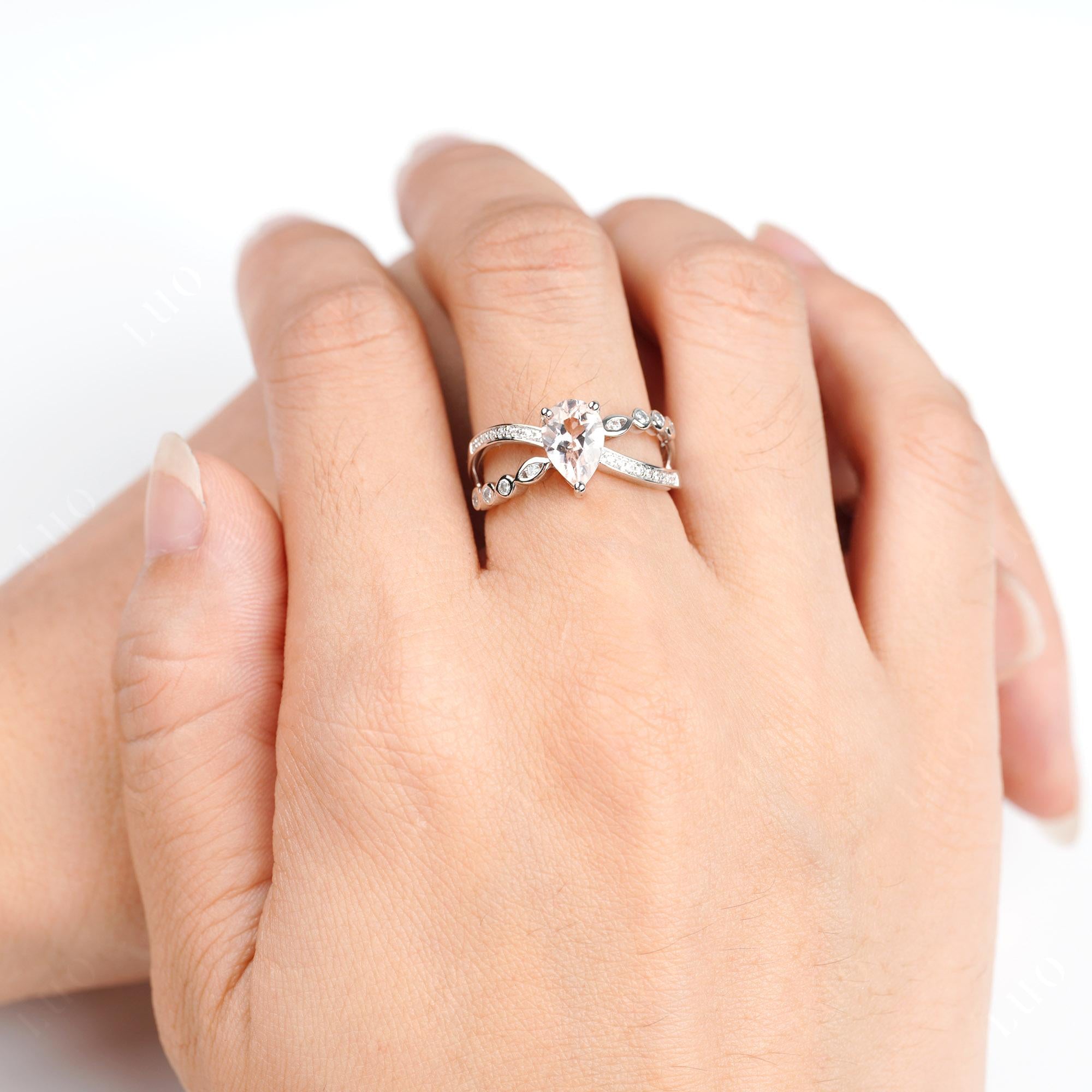 Pear Shaped Morganite Crossover Ring - LUO Jewelry
