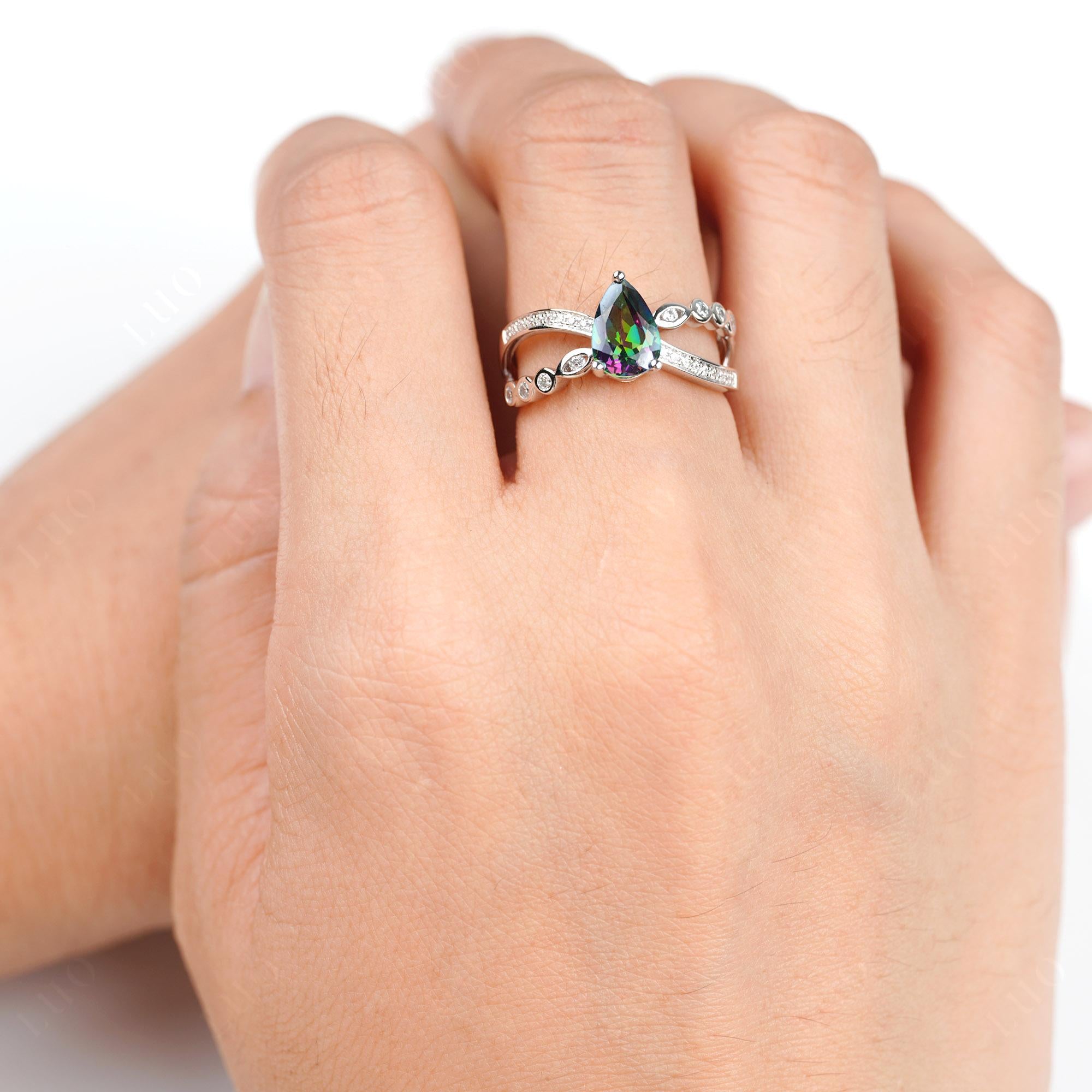 Pear Shaped Mystic Topaz Crossover Ring - LUO Jewelry