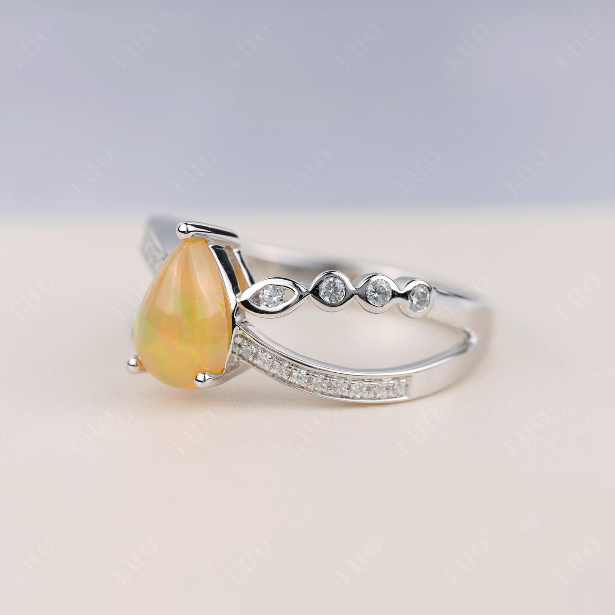 Pear Shaped Opal Crossover Ring - LUO Jewelry