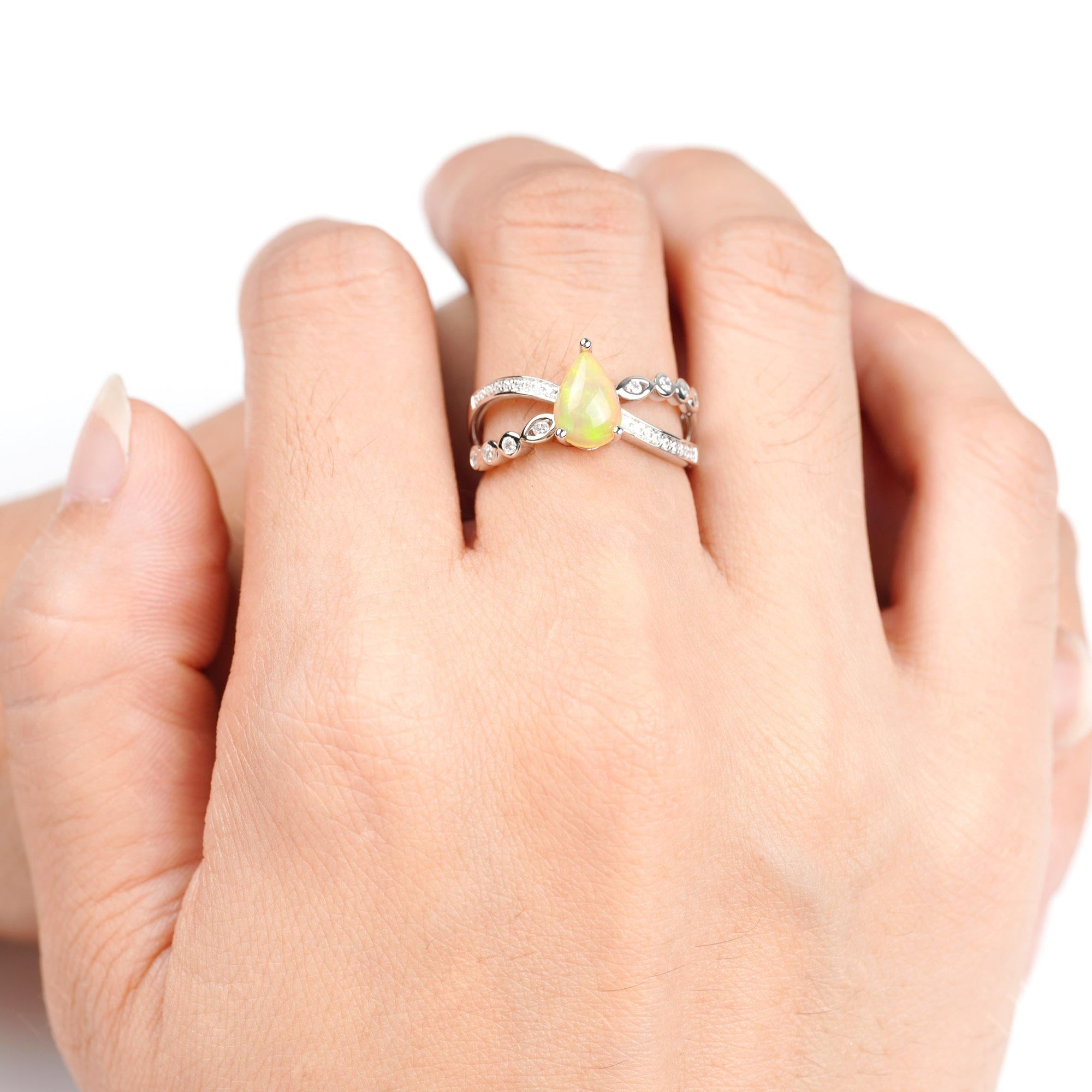 Pear Shaped Opal Crossover Ring - LUO Jewelry