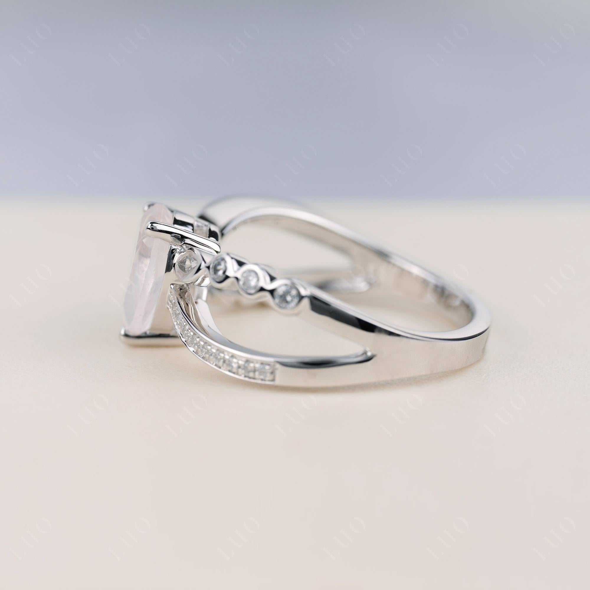 Pear Shaped Rose Quartz Crossover Ring - LUO Jewelry