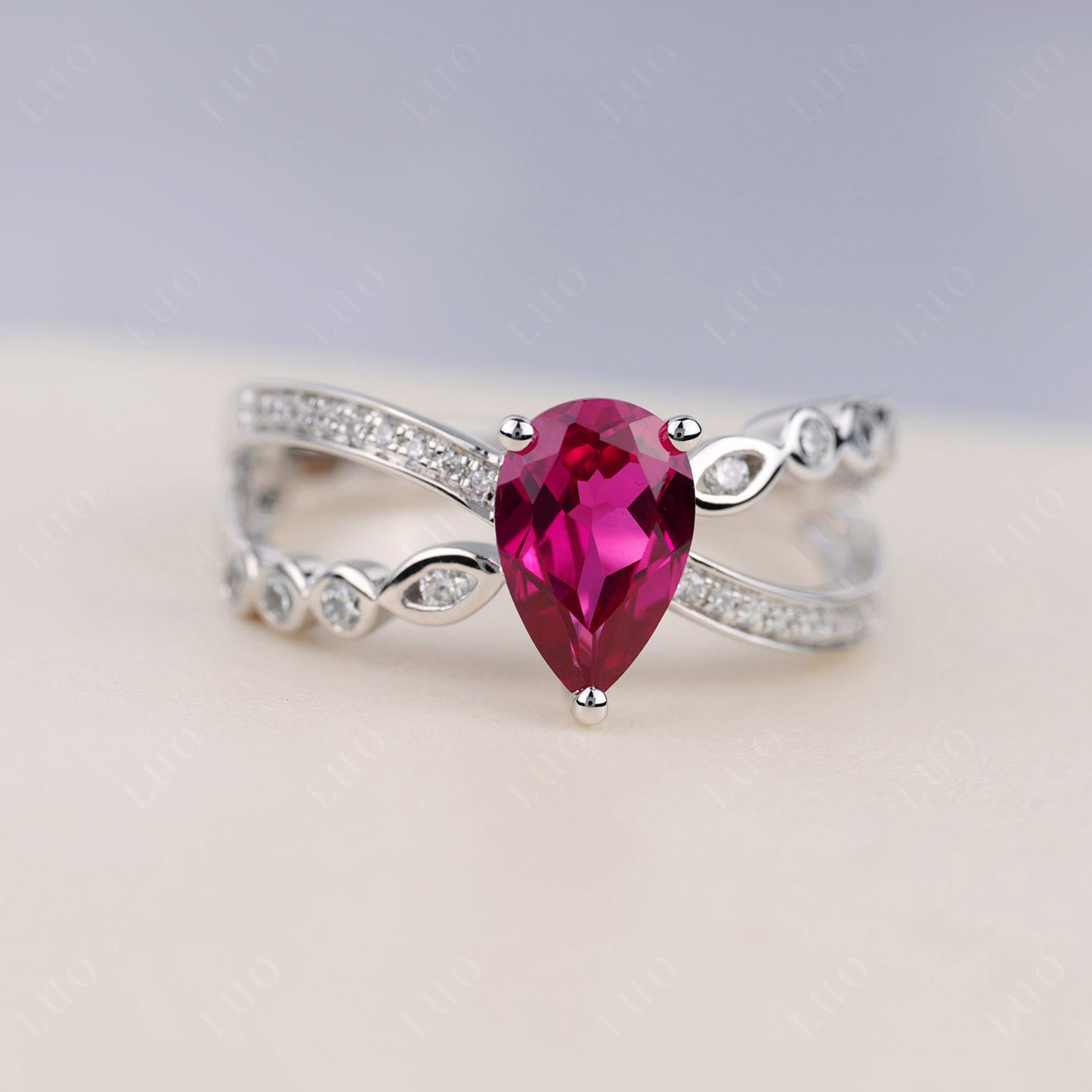 Pear Shaped Ruby Crossover Ring - LUO Jewelry