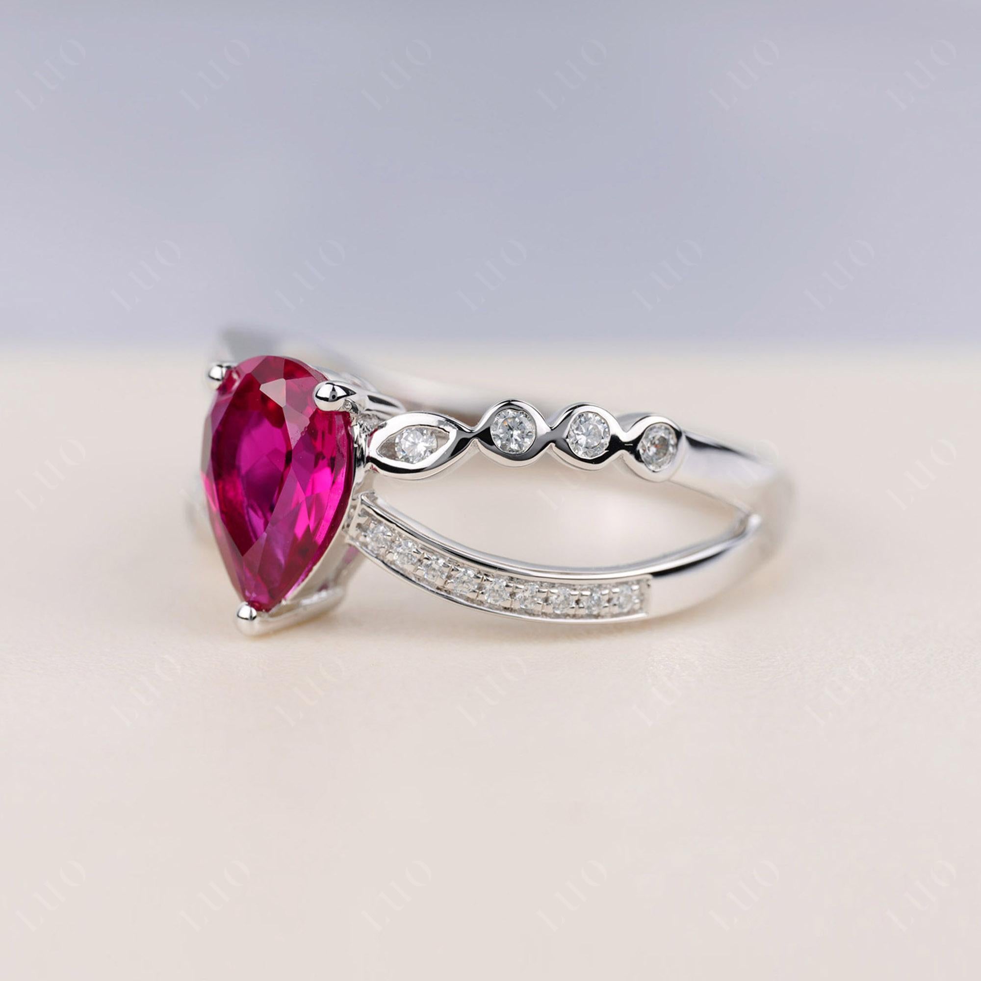 Pear Shaped Ruby Crossover Ring - LUO Jewelry
