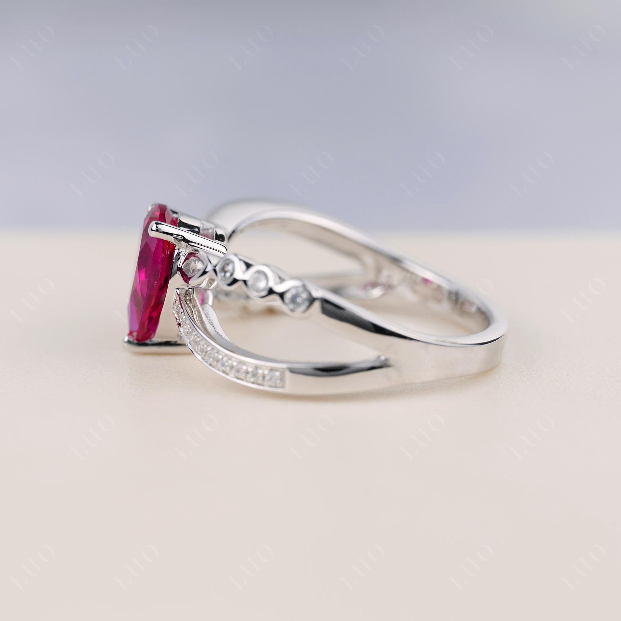 Pear Shaped Ruby Crossover Ring - LUO Jewelry