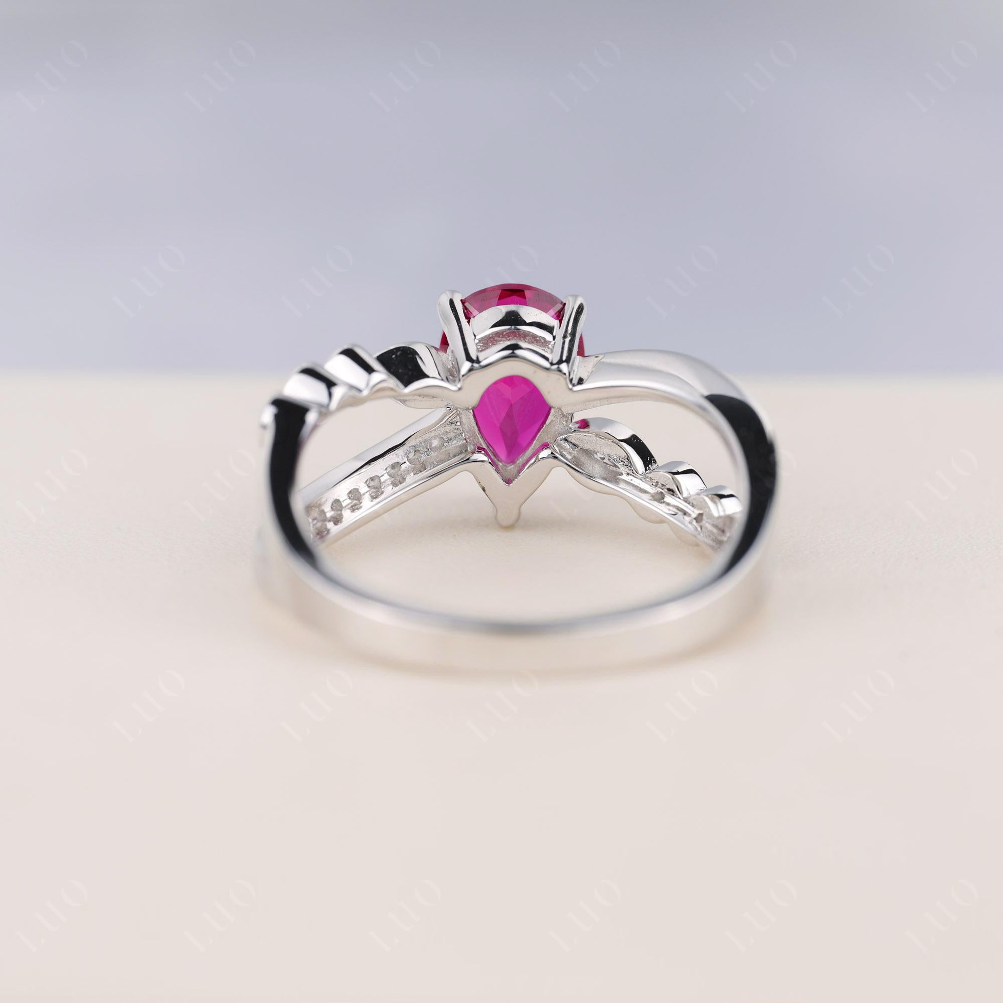 Pear Shaped Ruby Crossover Ring - LUO Jewelry