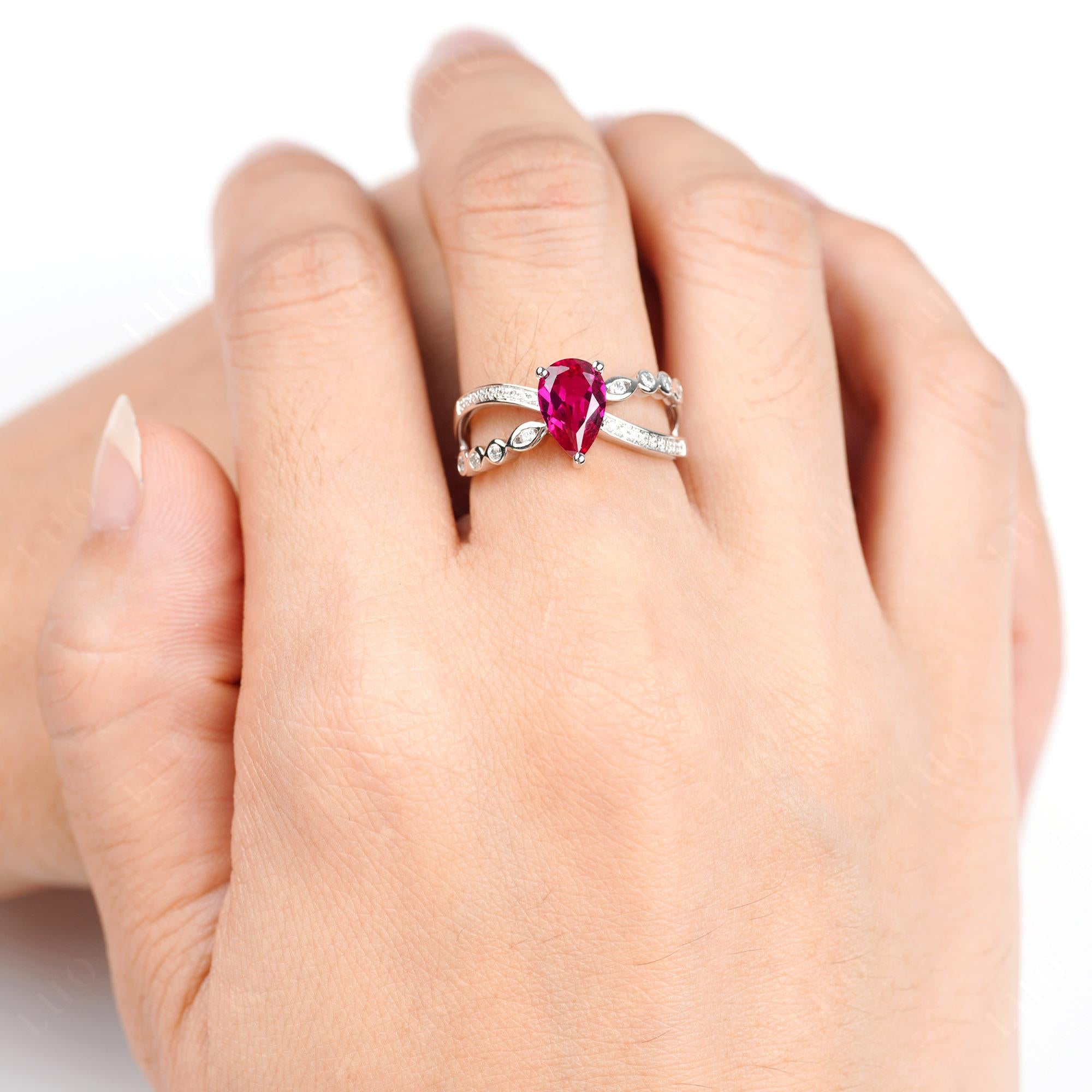 Pear Shaped Ruby Crossover Ring - LUO Jewelry