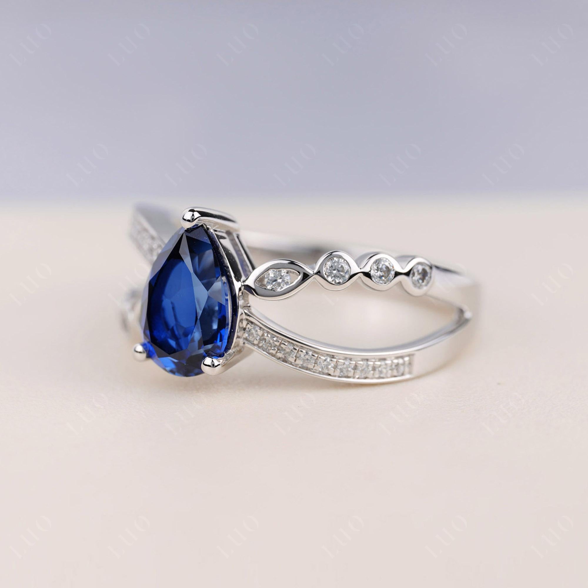 Pear Shaped Sapphire Crossover Ring - LUO Jewelry