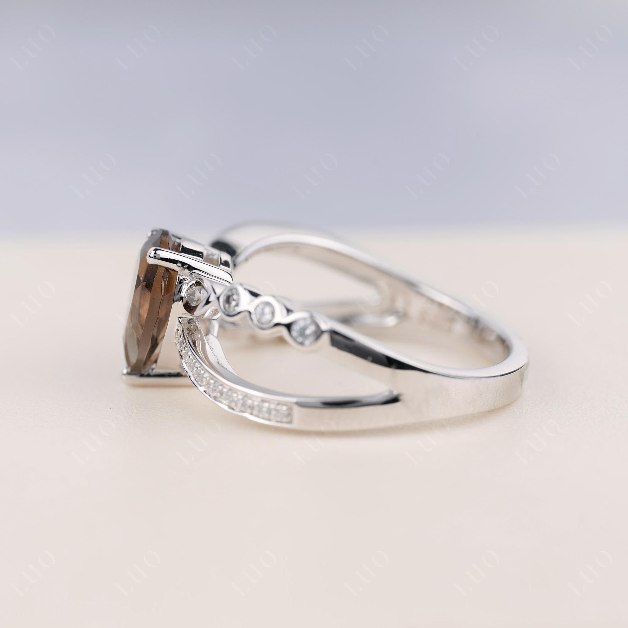 Pear Shaped Smoky Quartz Crossover Ring - LUO Jewelry