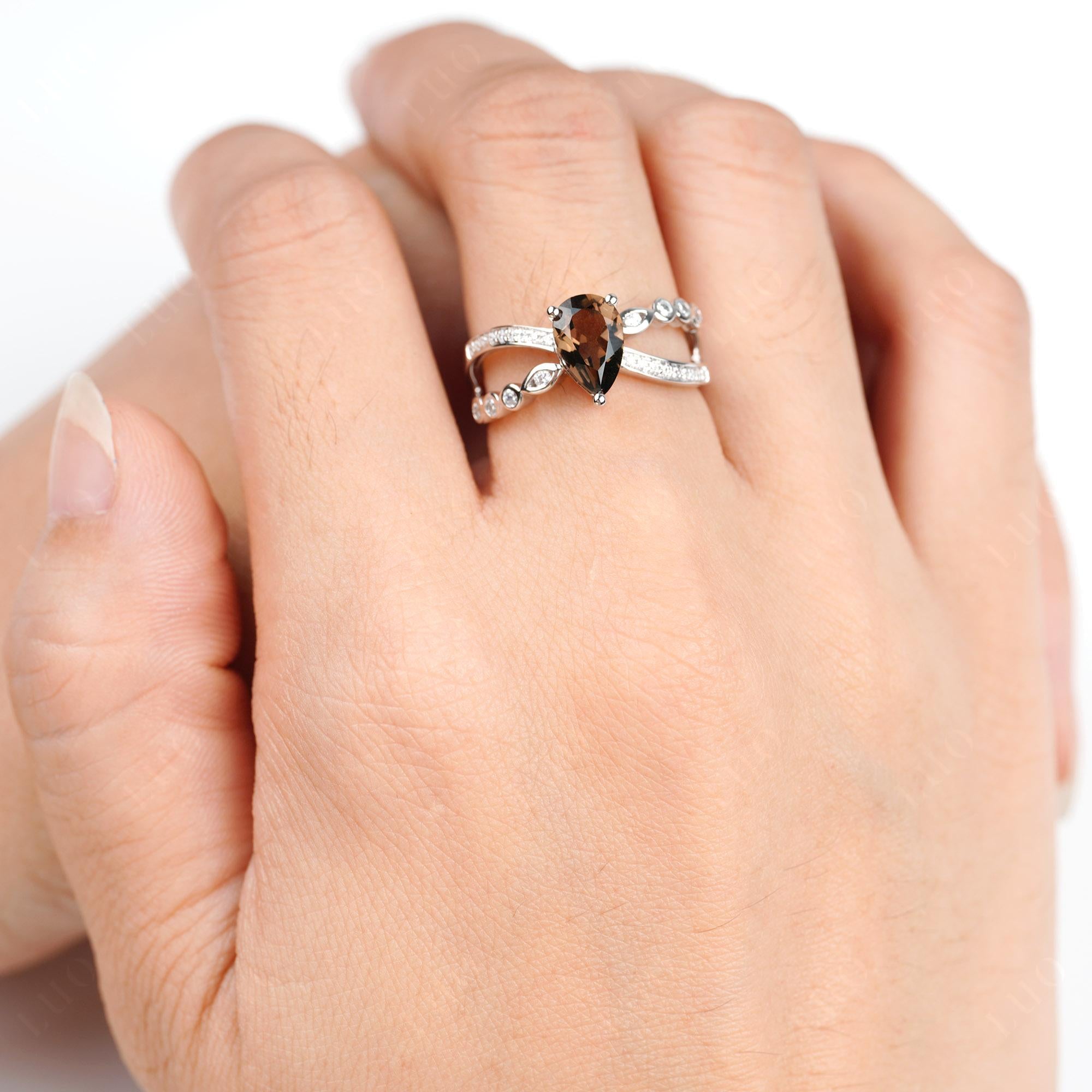 Pear Shaped Smoky Quartz Crossover Ring - LUO Jewelry