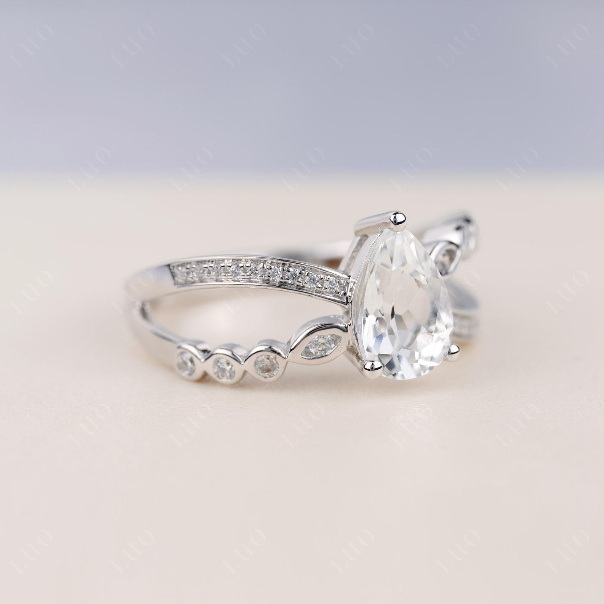 Pear Shaped White Topaz Crossover Ring - LUO Jewelry