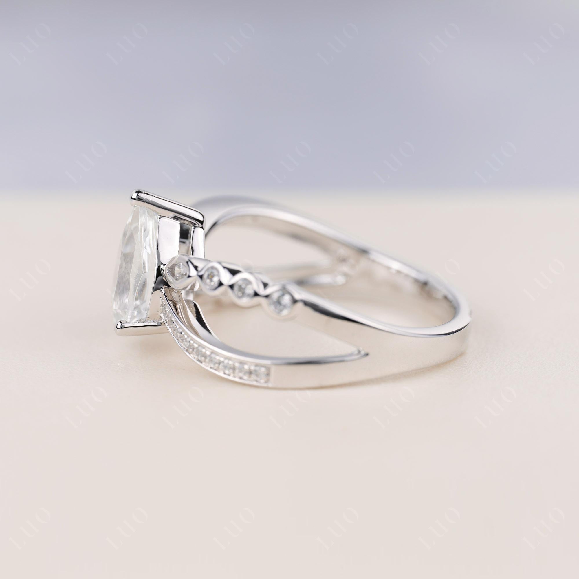 Pear Shaped White Topaz Crossover Ring - LUO Jewelry