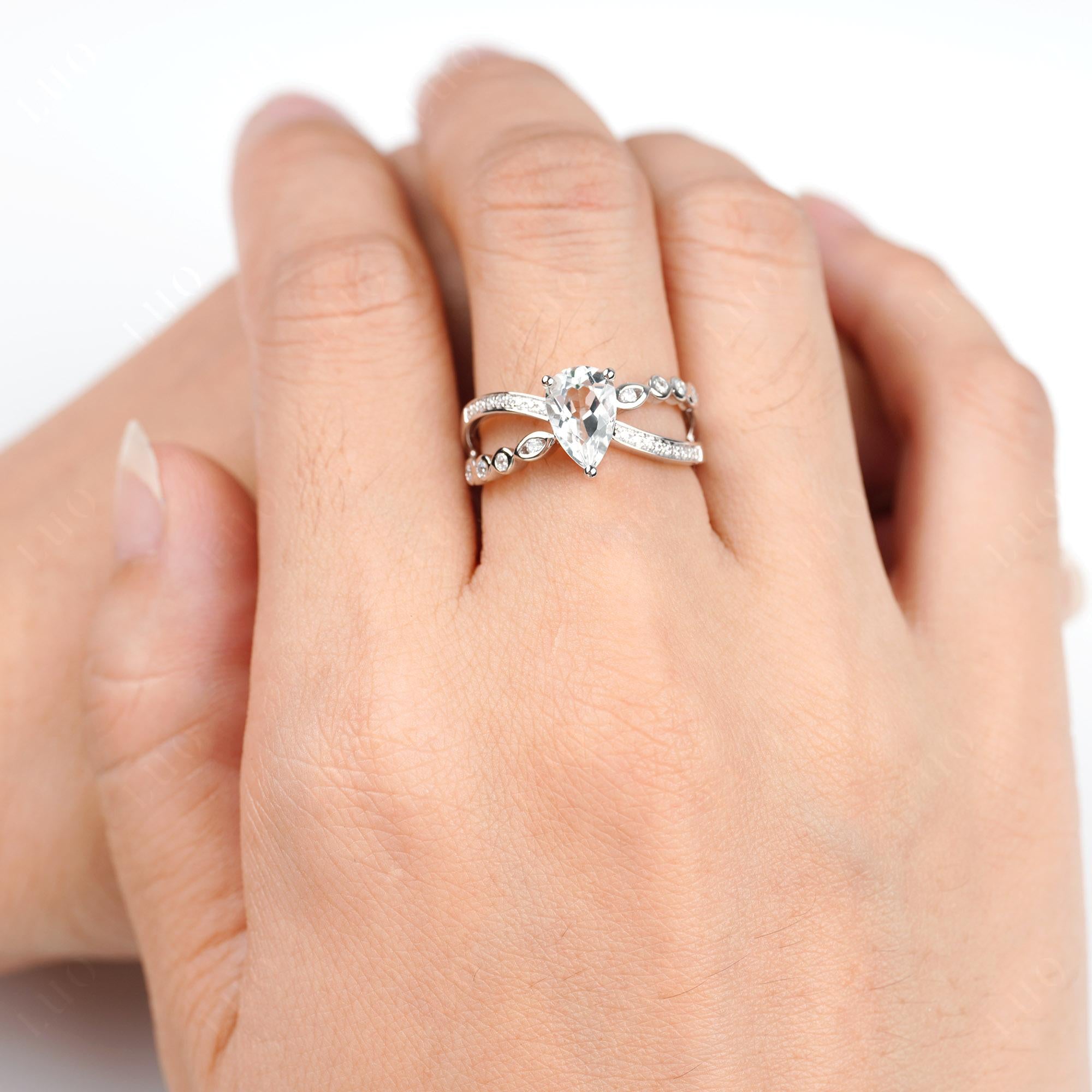Pear Shaped White Topaz Crossover Ring - LUO Jewelry