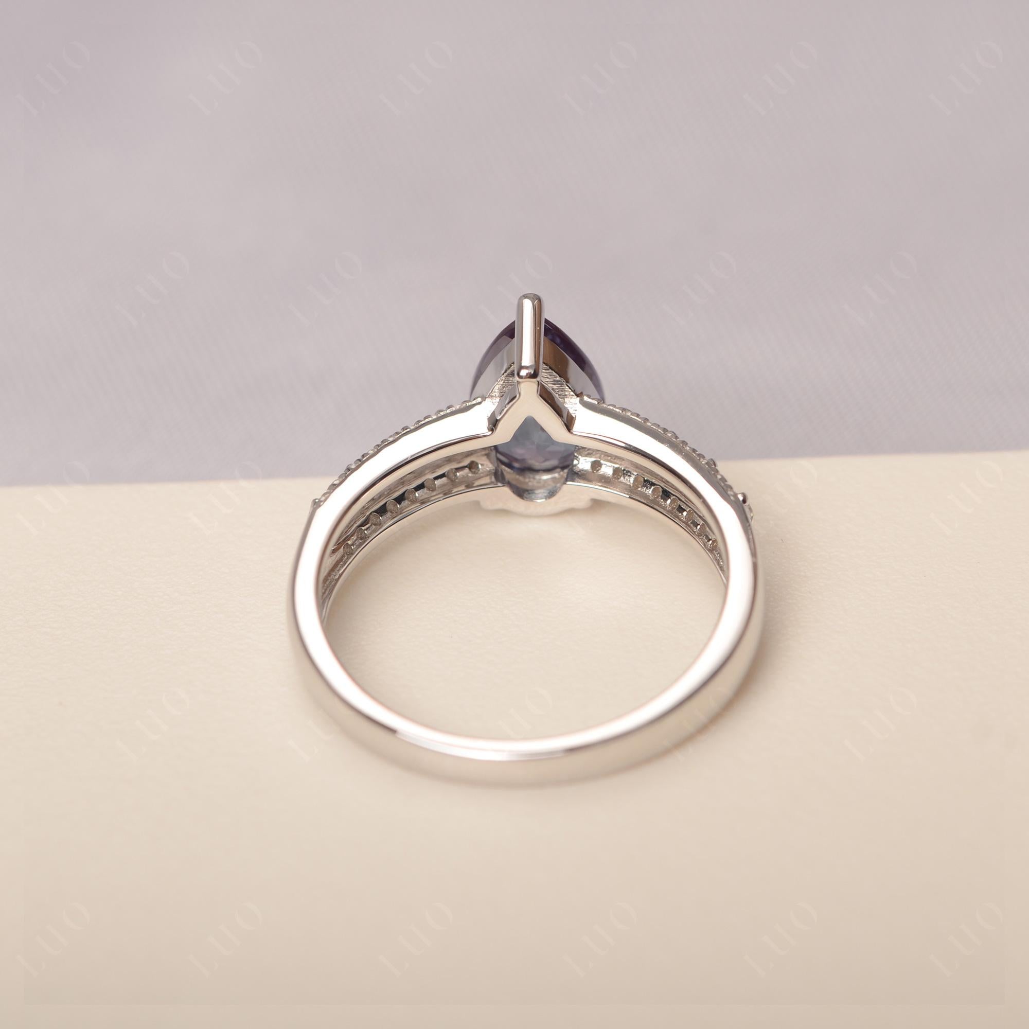 Alexandrite 3 Rows Pave Engagement Ring - LUO Jewelry