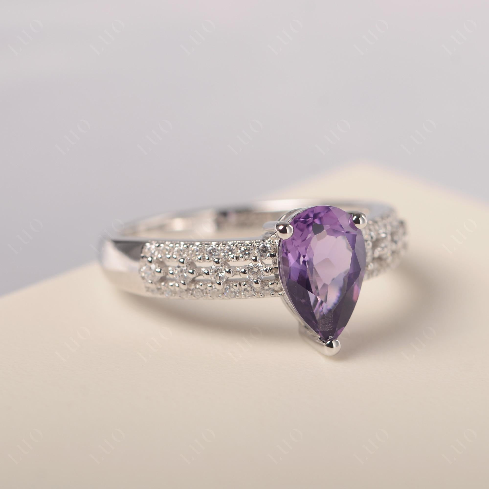 Amethyst Pear Shaped Promise Ring - LUO Jewelry