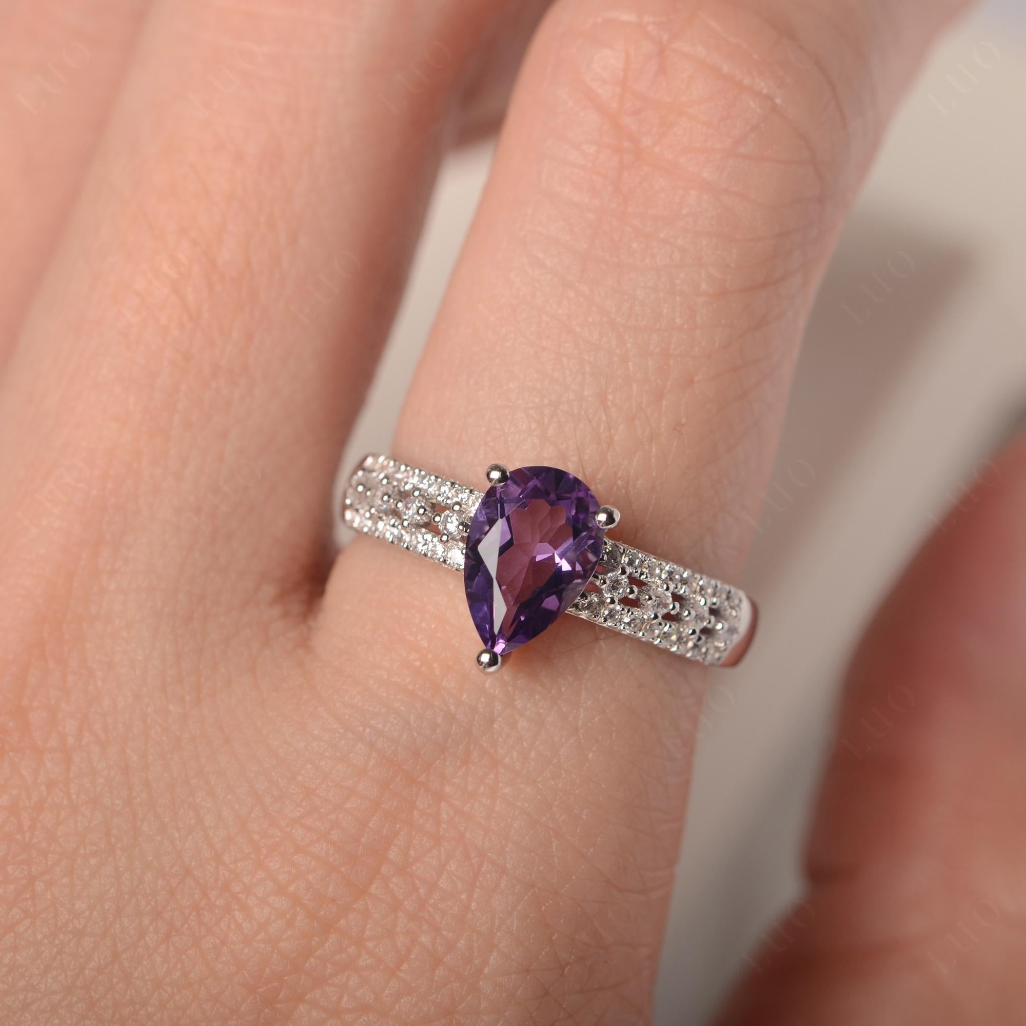 Amethyst Pear Shaped Promise Ring - LUO Jewelry
