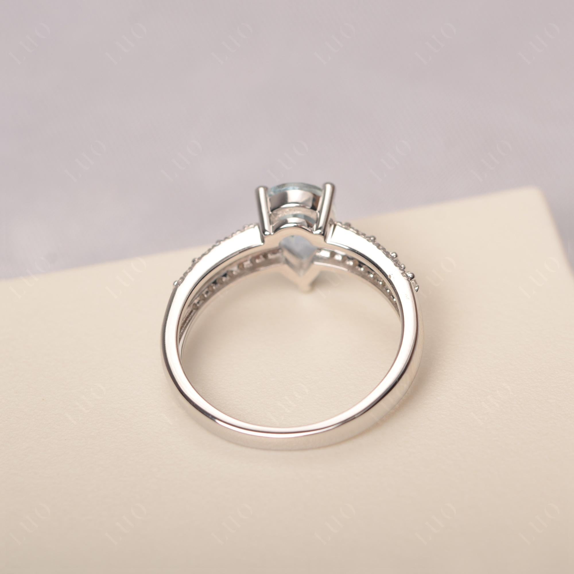 Aquamarine 3 Rows Pave Engagement Ring - LUO Jewelry