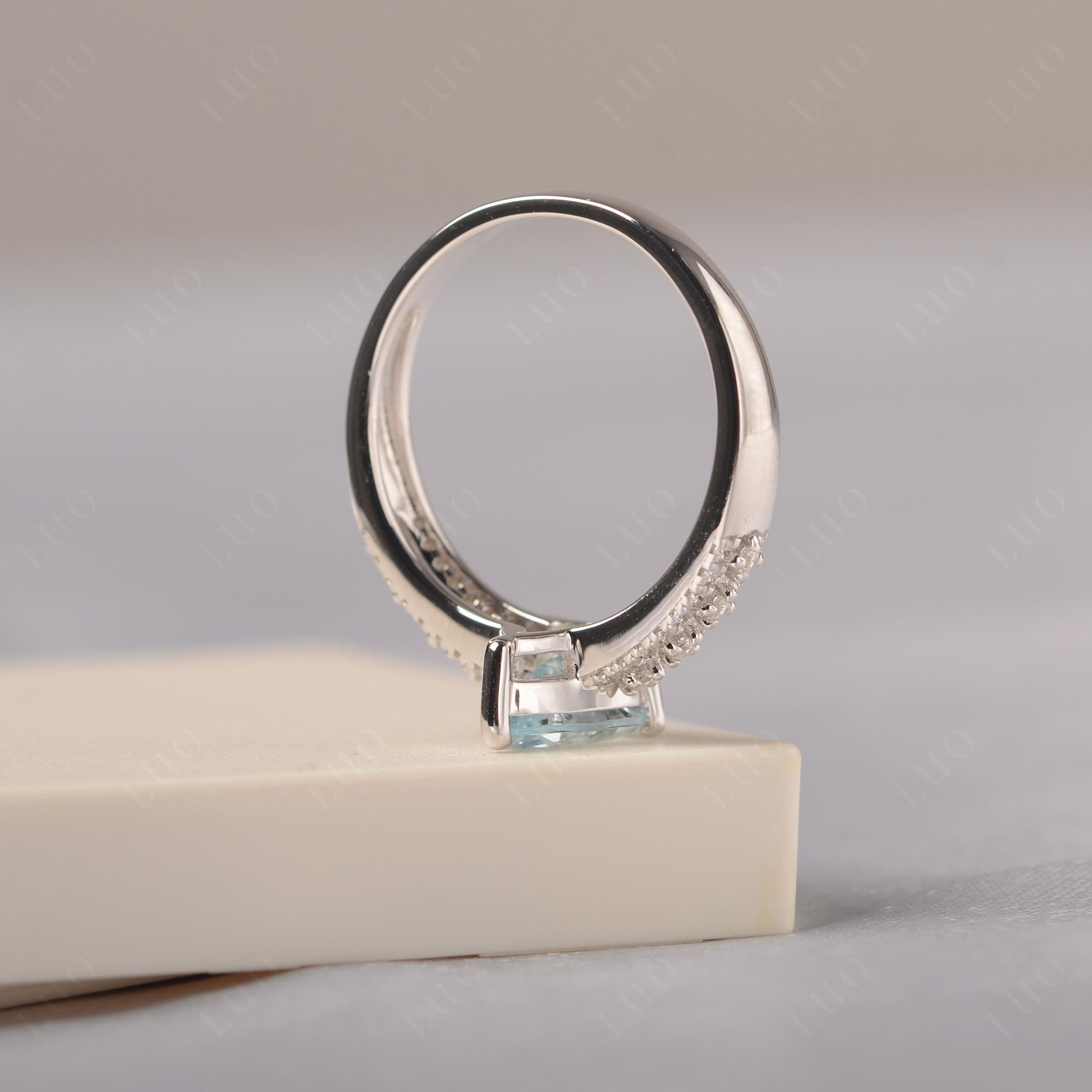 Aquamarine 3 Rows Pave Engagement Ring - LUO Jewelry