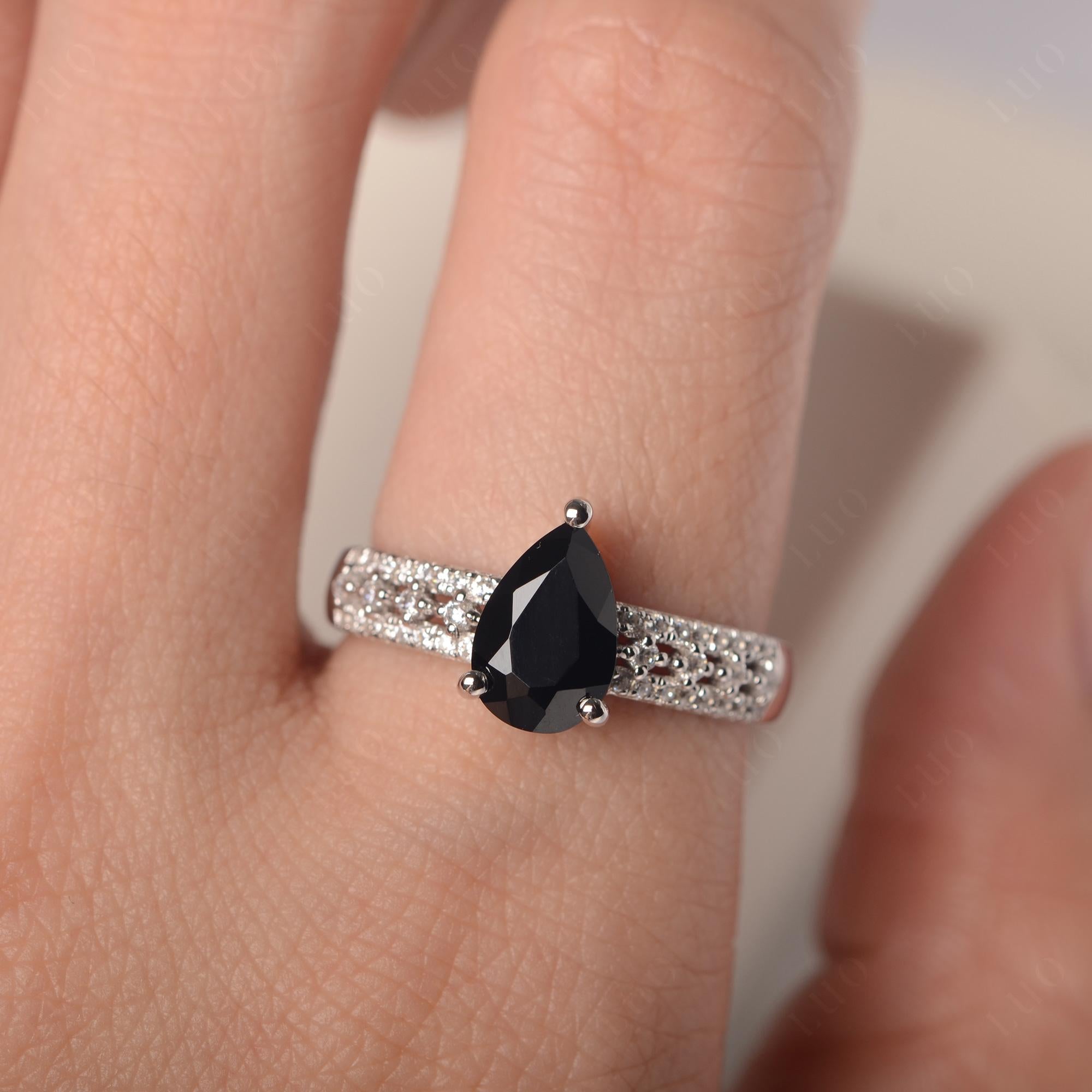 Black Spinel Pear Shaped Promise Ring - LUO Jewelry