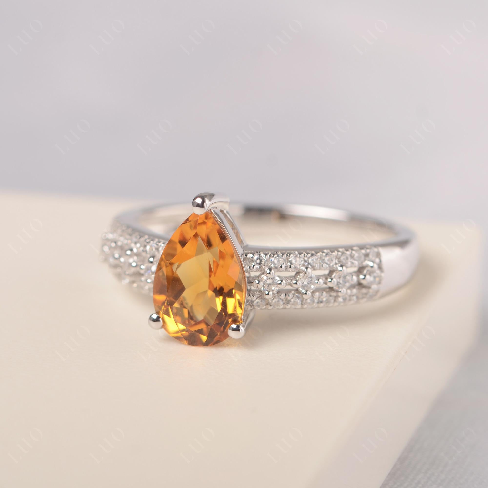 Citrine 3 Rows Pave Engagement Ring - LUO Jewelry