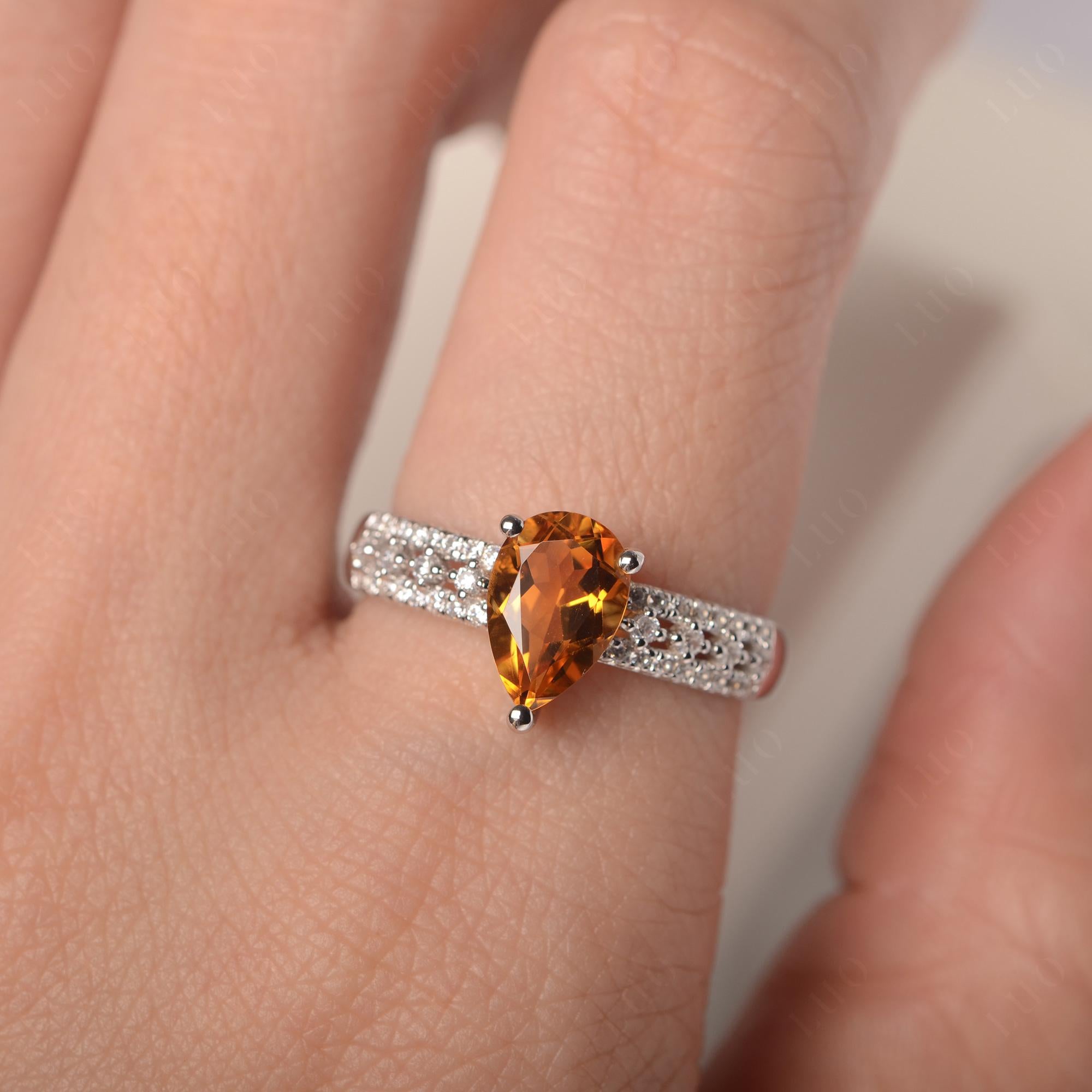 Citrine 3 Rows Pave Engagement Ring - LUO Jewelry