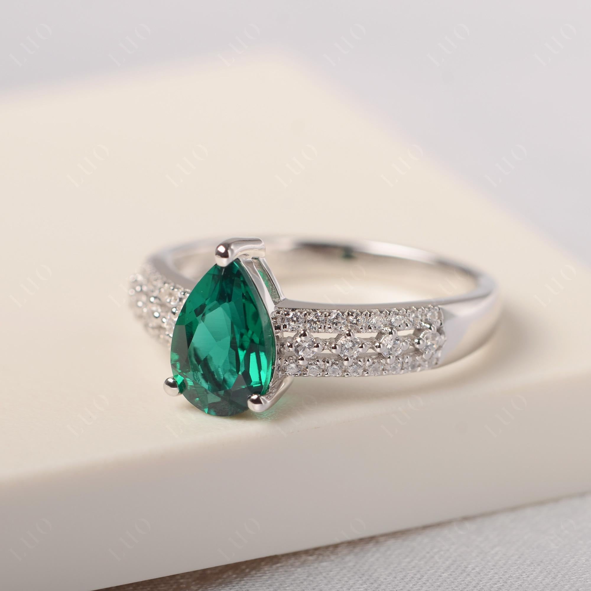 Emerald Pear Shaped Promise Ring - LUO Jewelry
