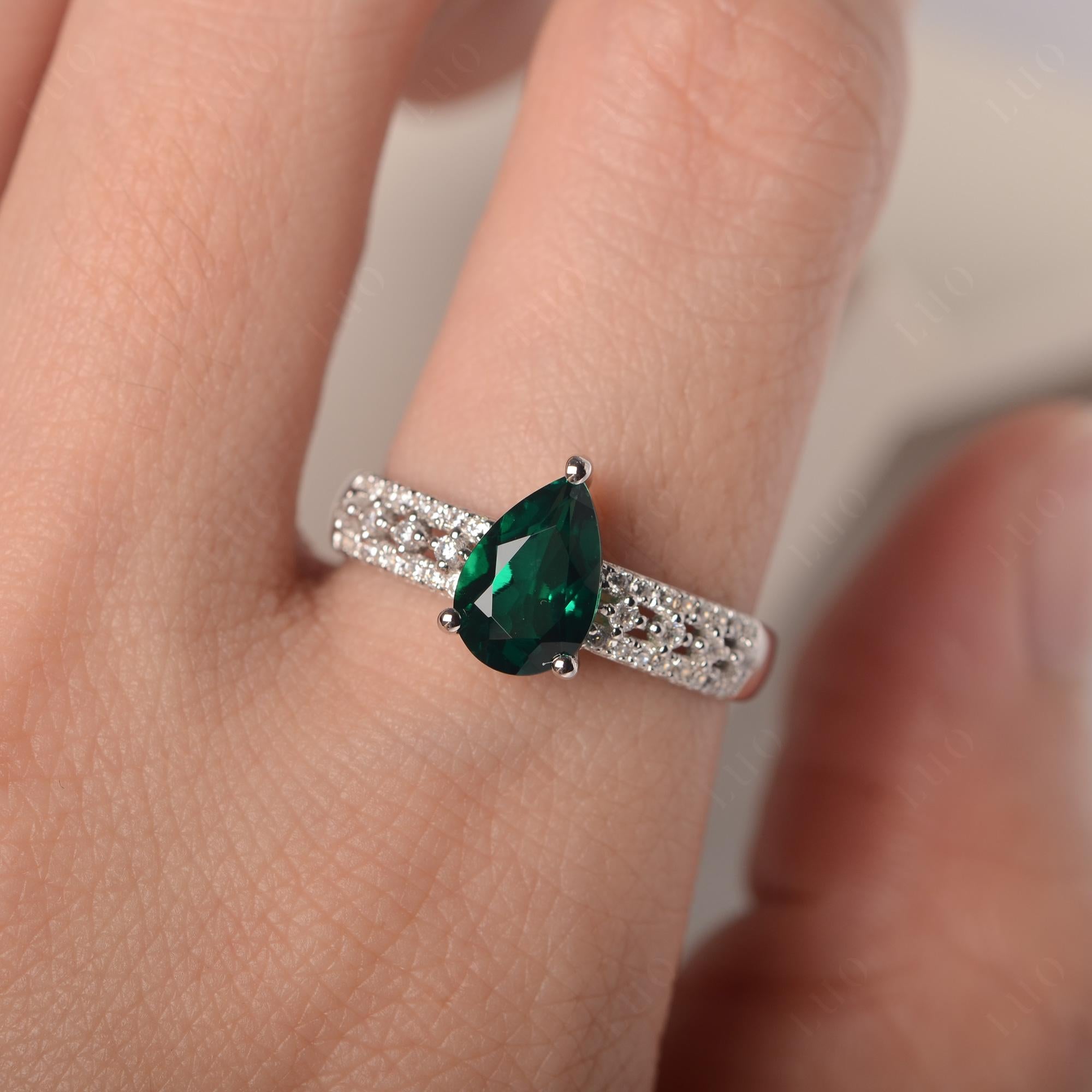 Emerald Pear Shaped Promise Ring - LUO Jewelry