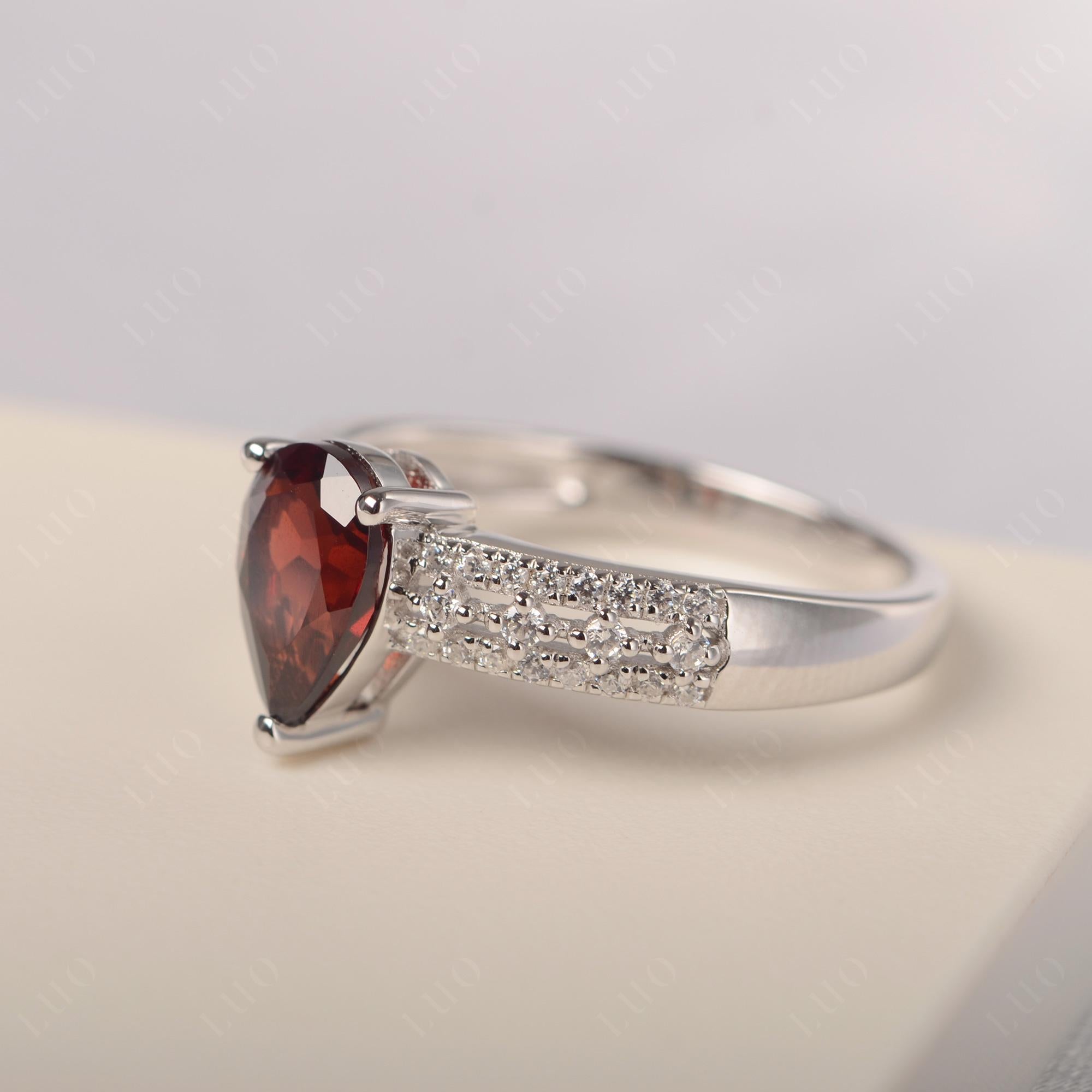 Garnet 3 Rows Pave Engagement Ring - LUO Jewelry