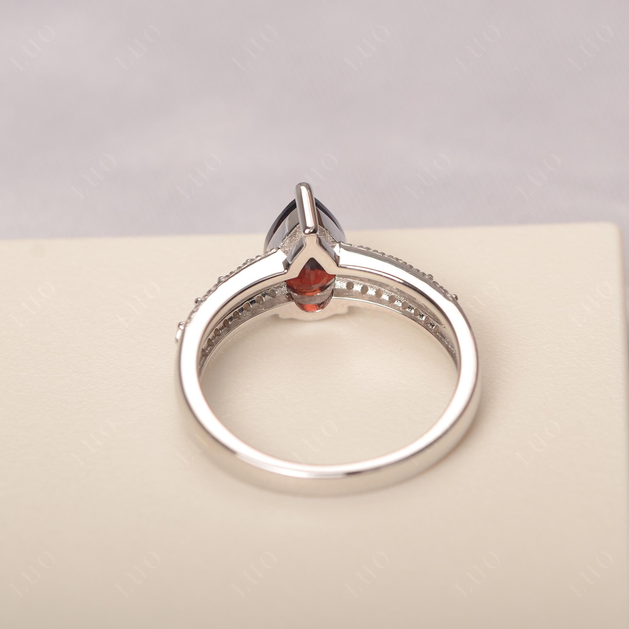 Garnet 3 Rows Pave Engagement Ring - LUO Jewelry
