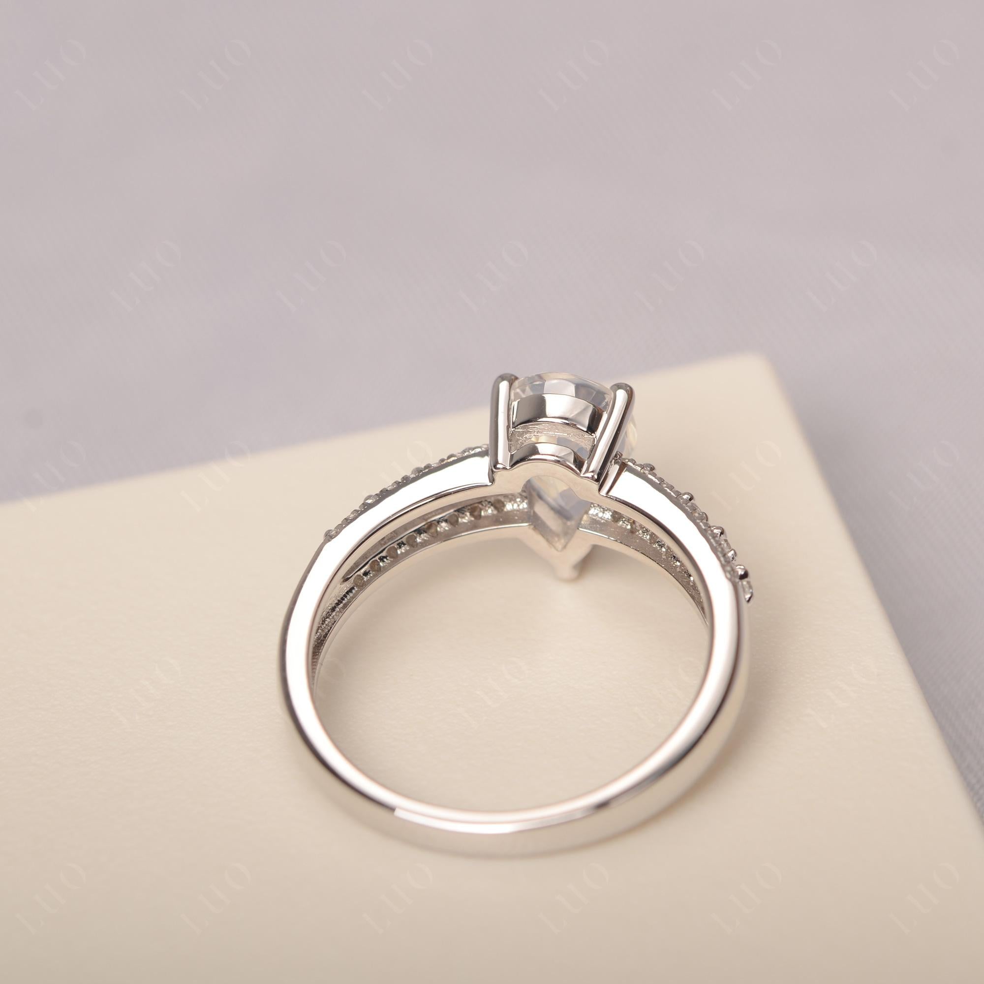 Moonstone 3 Rows Pave Engagement Ring - LUO Jewelry