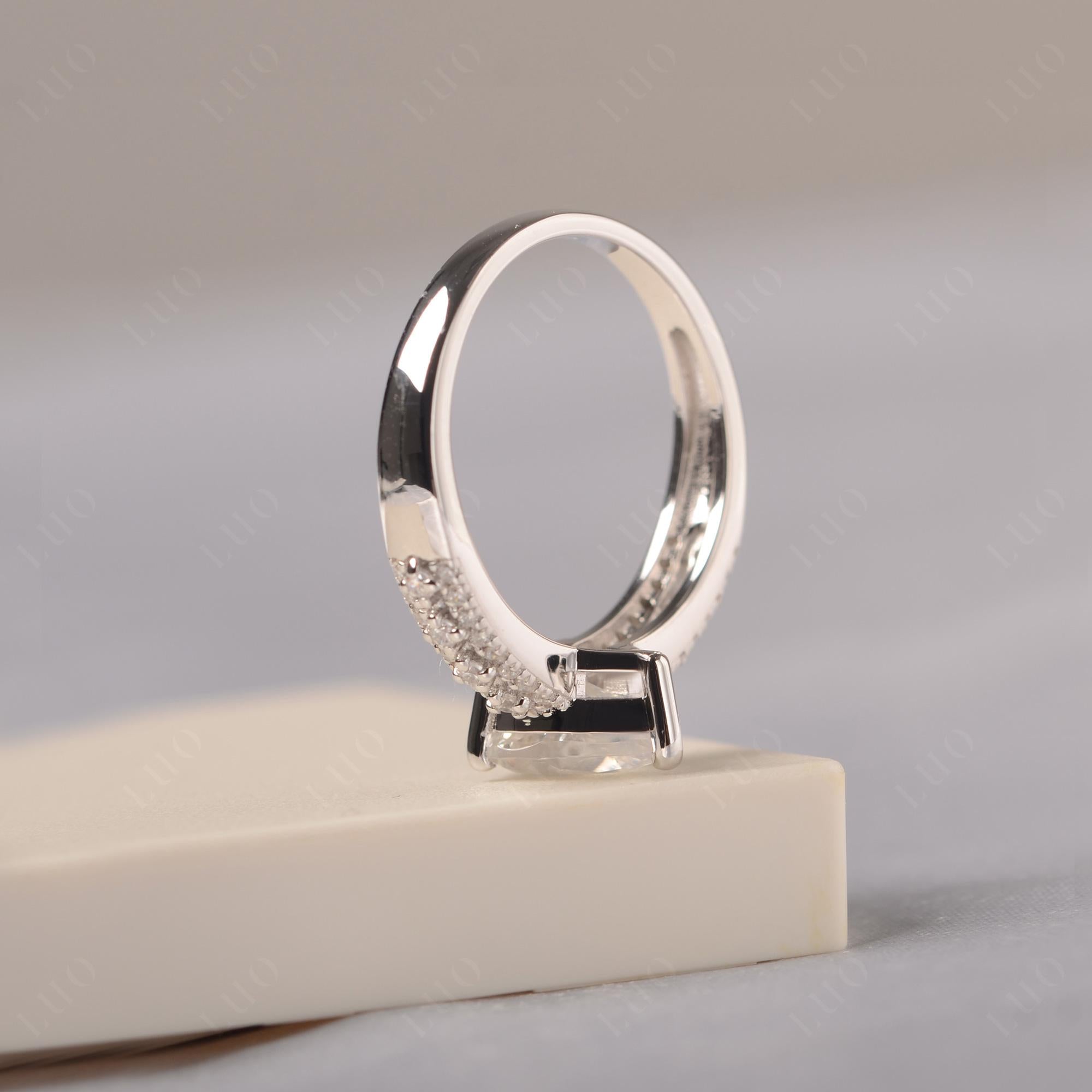 Moonstone 3 Rows Pave Engagement Ring - LUO Jewelry