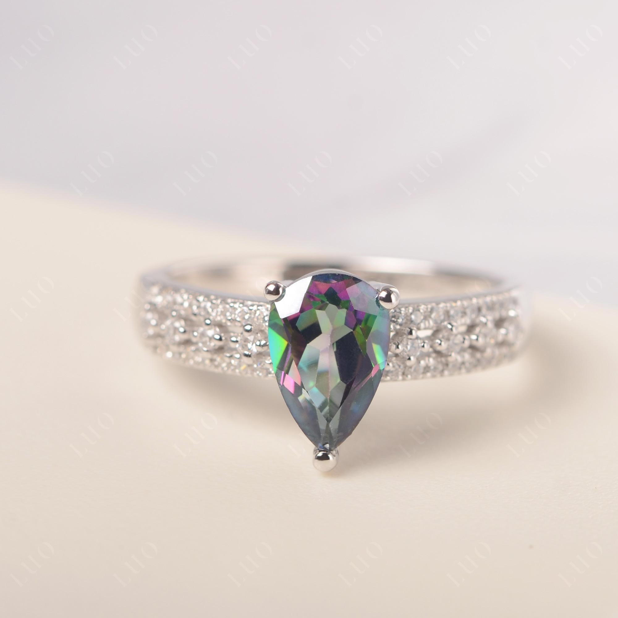 Mystic Topaz 3 Rows Pave Engagement Ring - LUO Jewelry