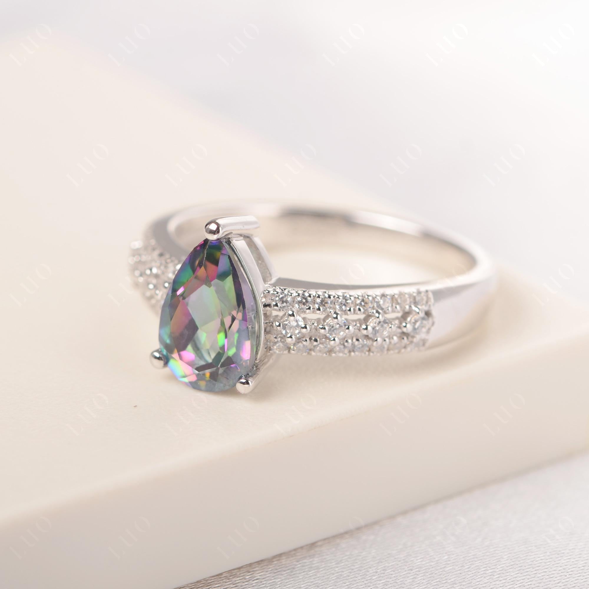 Mystic Topaz 3 Rows Pave Engagement Ring - LUO Jewelry