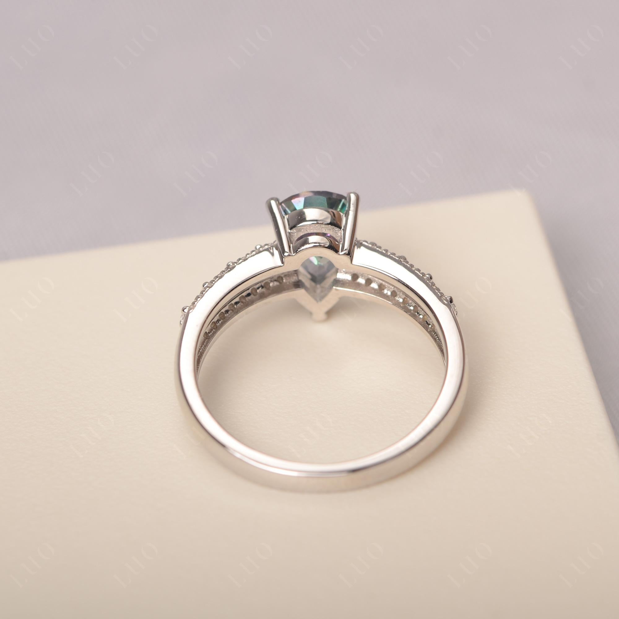 Mystic Topaz 3 Rows Pave Engagement Ring - LUO Jewelry