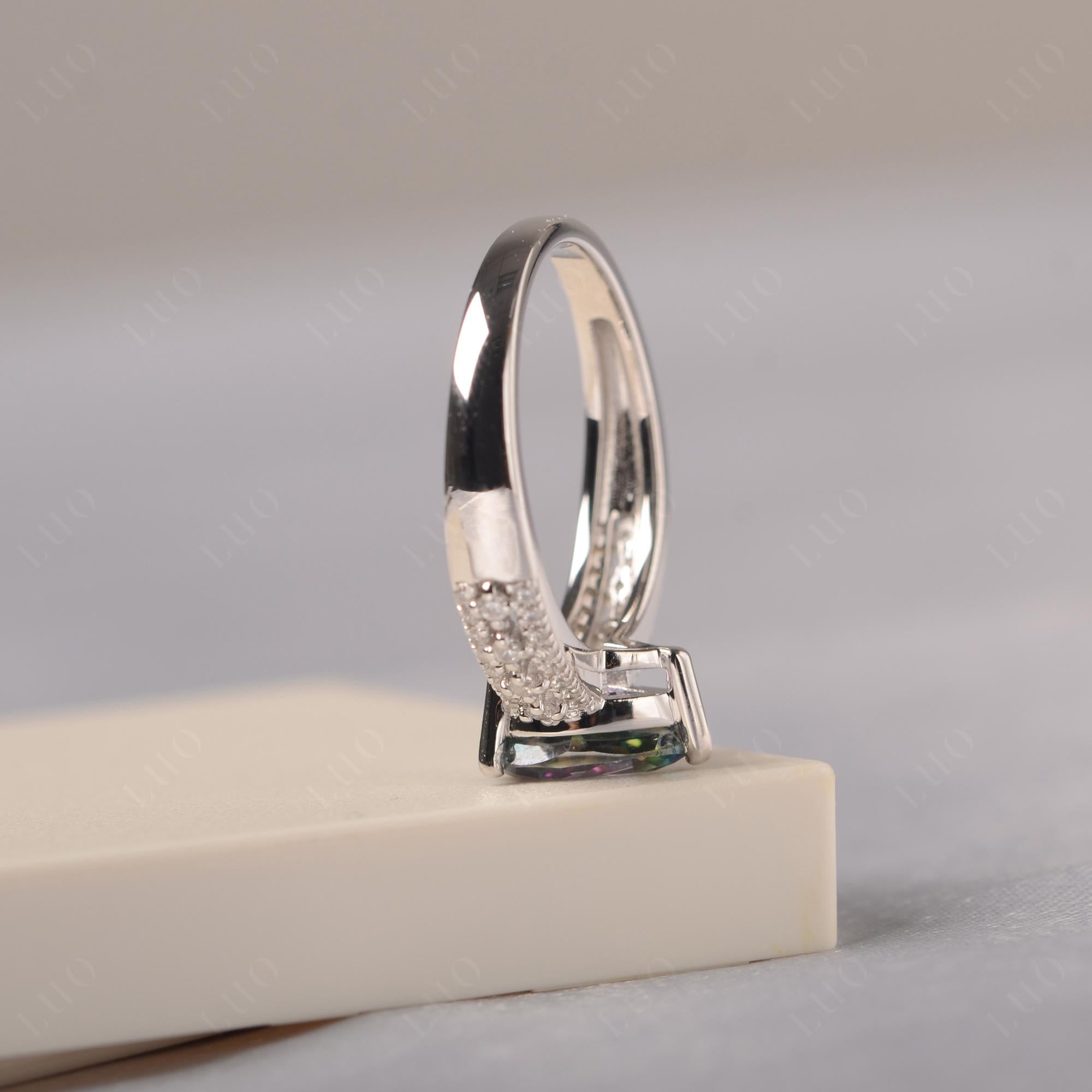 Mystic Topaz 3 Rows Pave Engagement Ring - LUO Jewelry