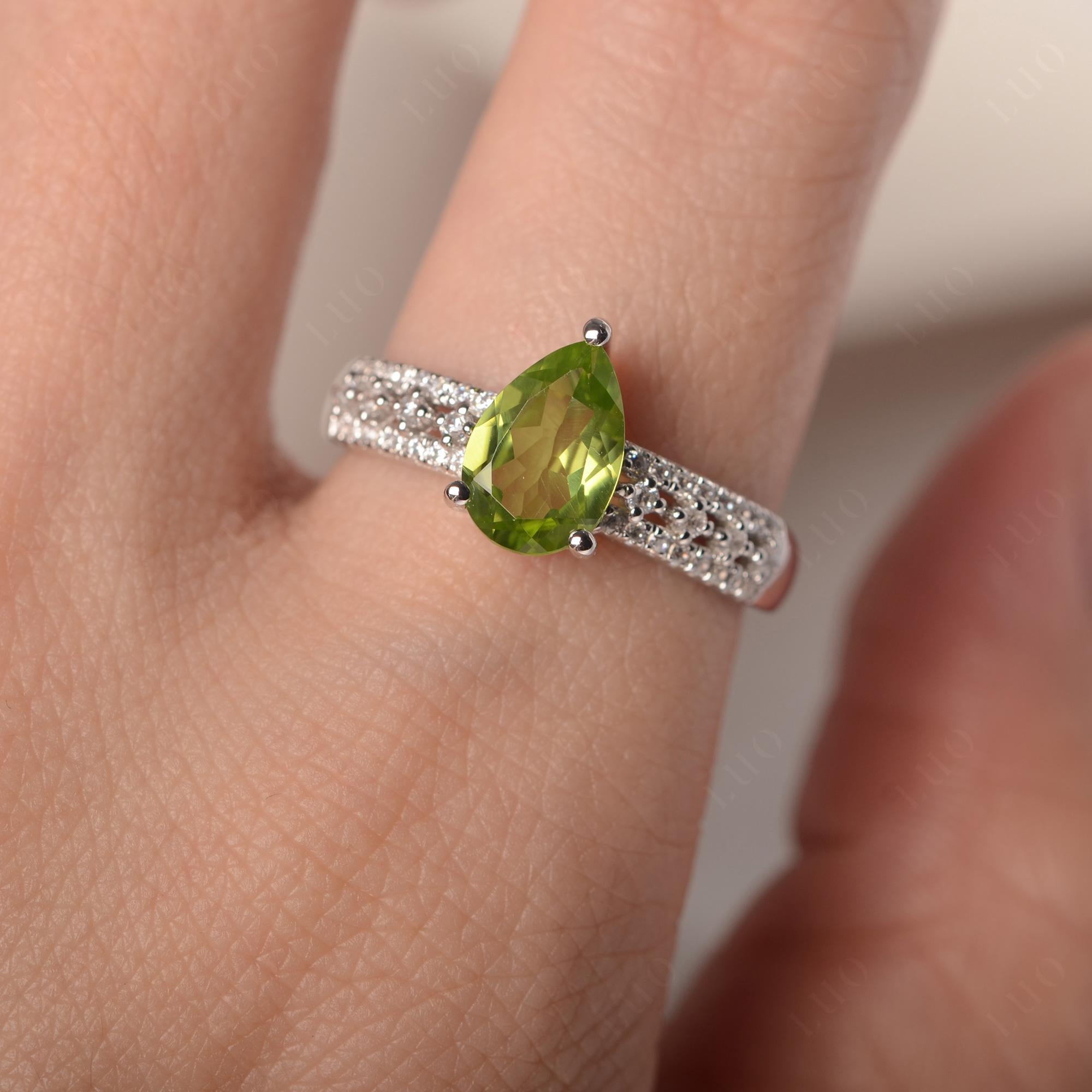 Peridot Pear Shaped Promise Ring - LUO Jewelry