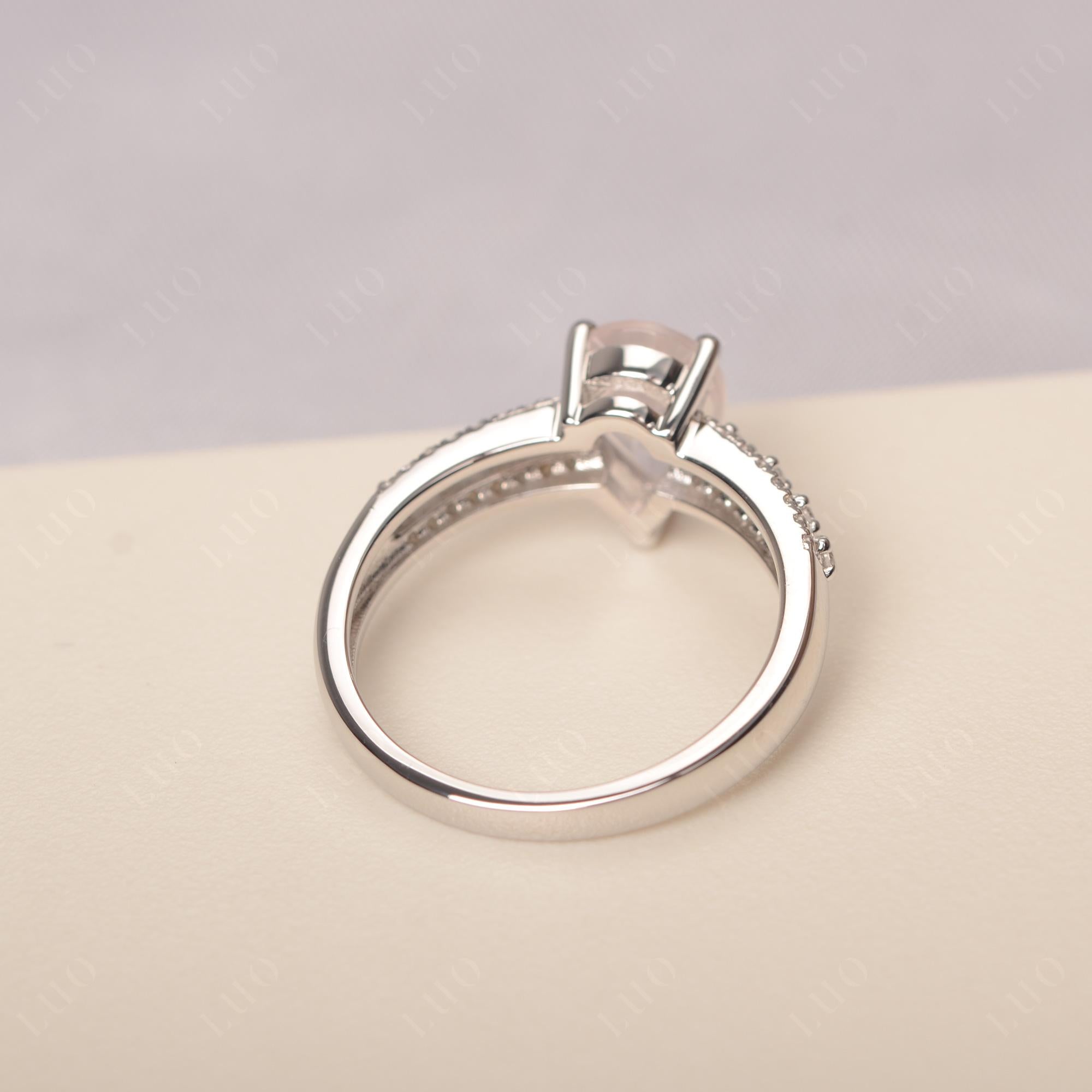 Rose Quartz 3 Rows Pave Engagement Ring - LUO Jewelry