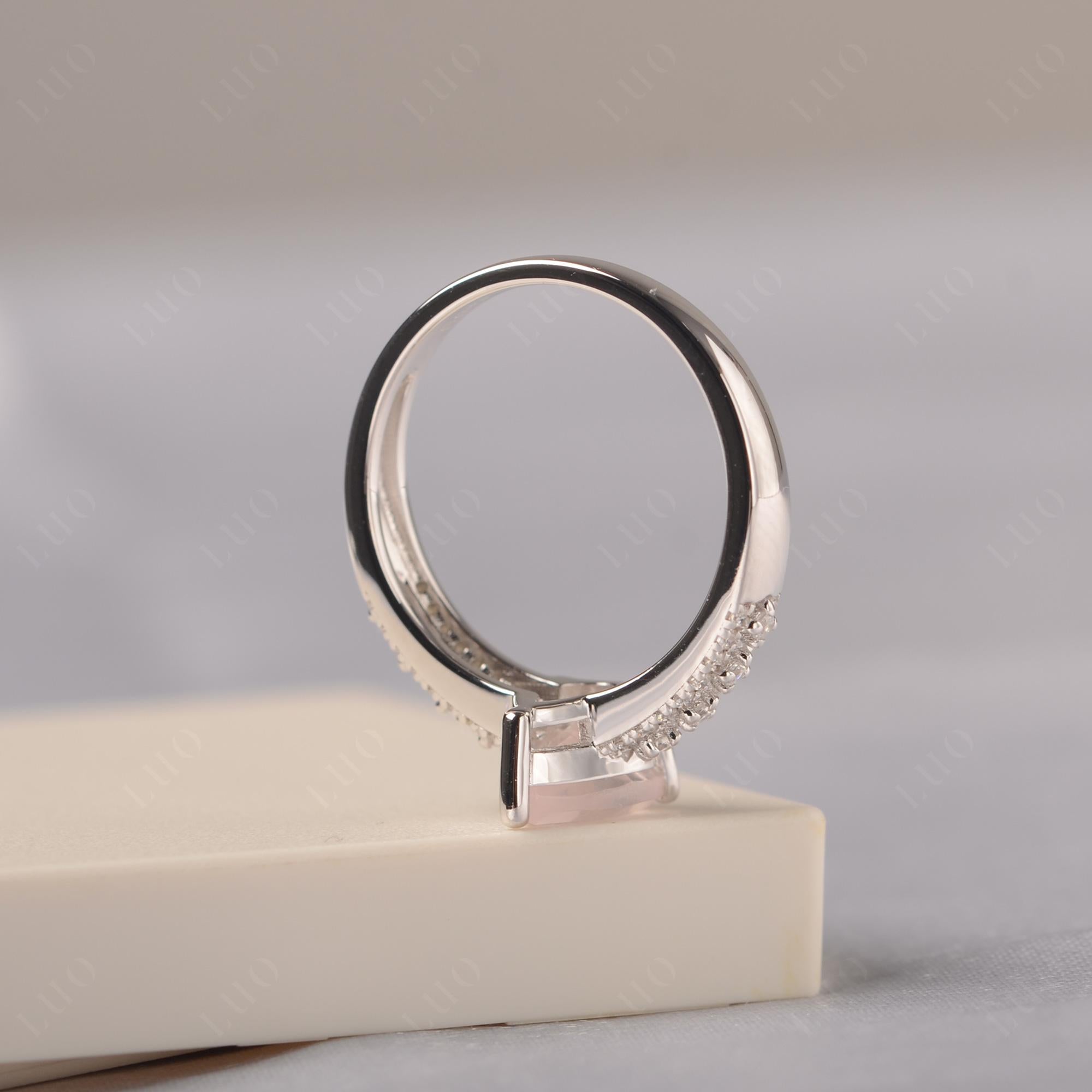 Rose Quartz 3 Rows Pave Engagement Ring - LUO Jewelry