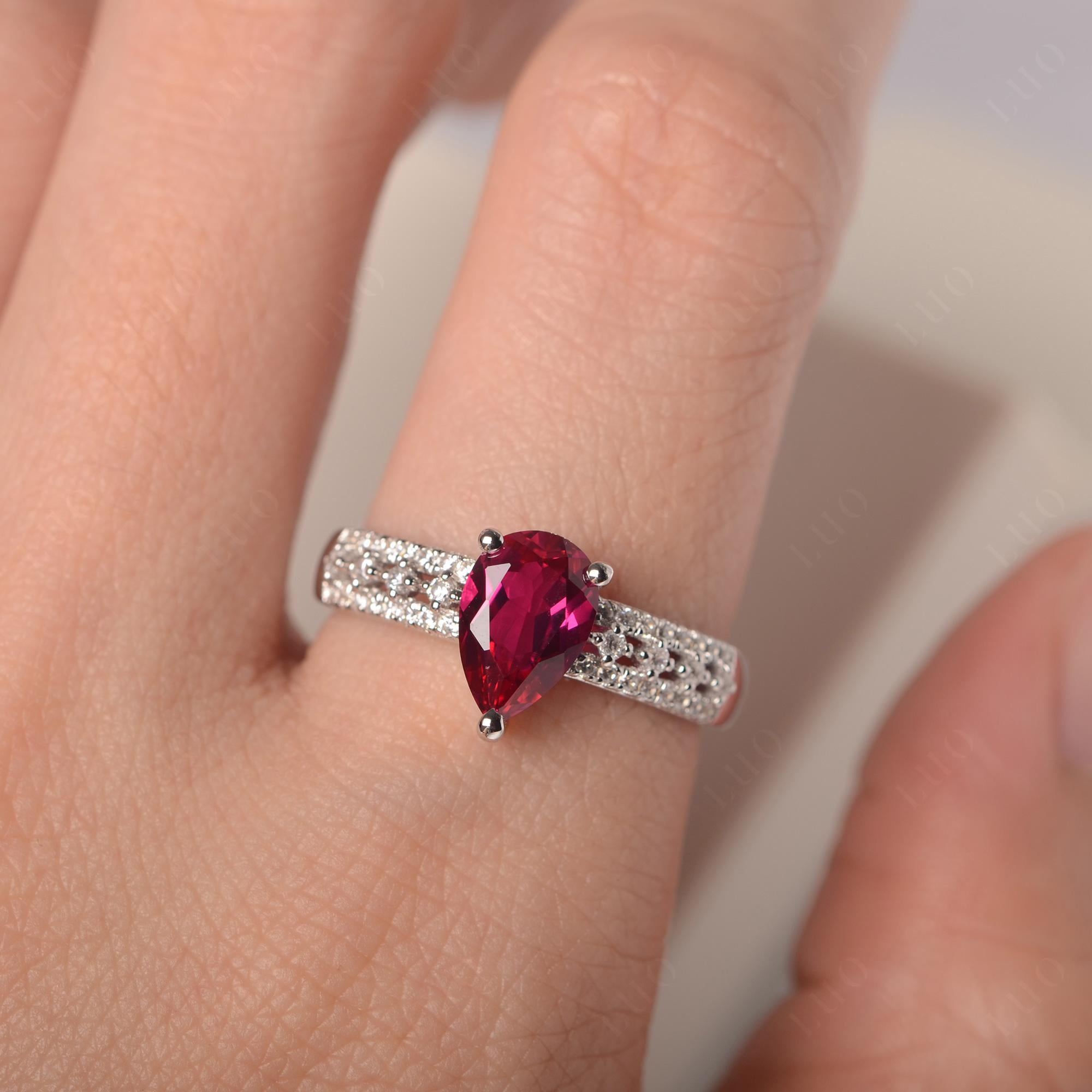 Ruby Pear Shaped Promise Ring - LUO Jewelry