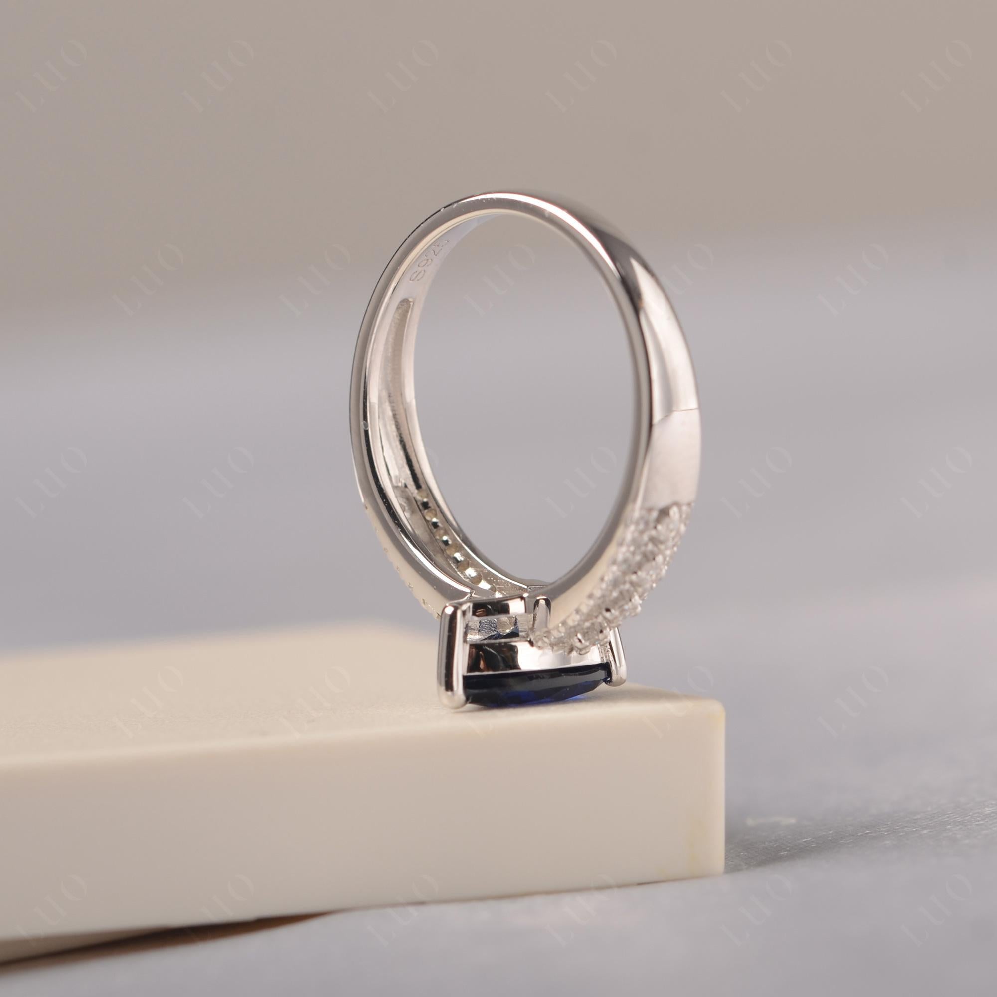 Sapphire 3 Rows Pave Engagement Ring - LUO Jewelry
