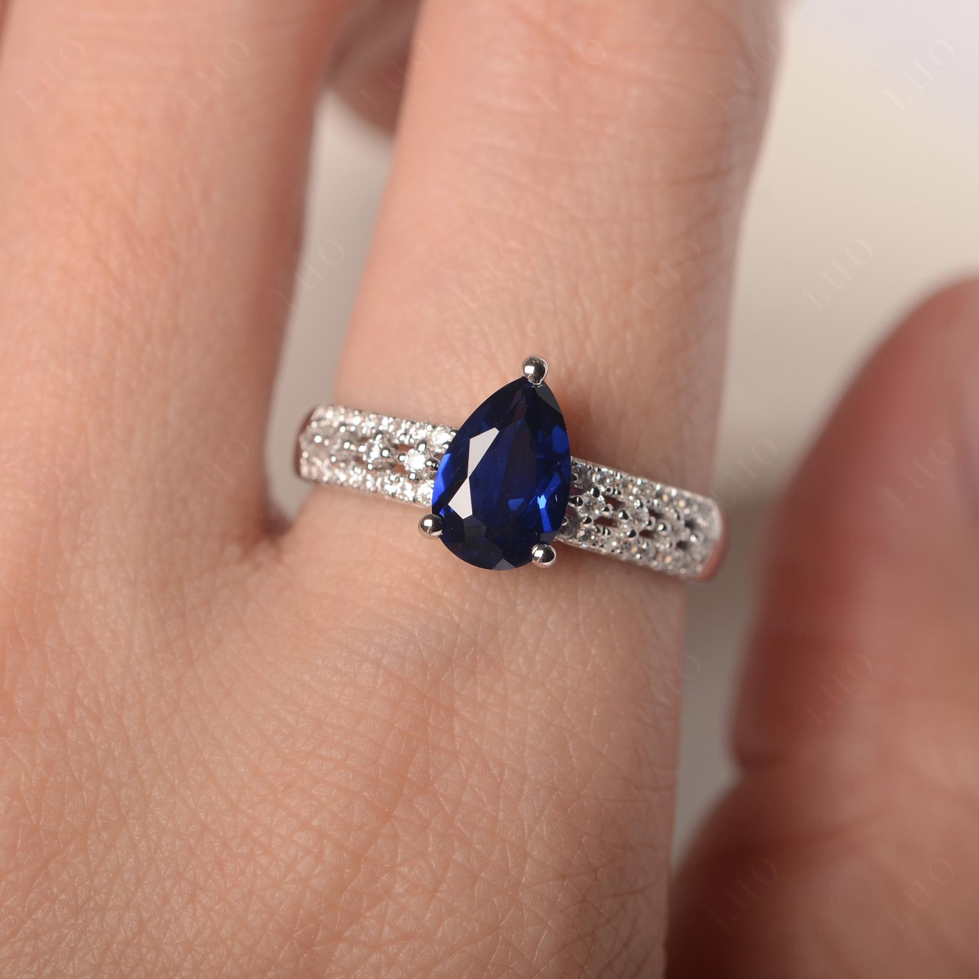 Sapphire 3 Rows Pave Engagement Ring - LUO Jewelry