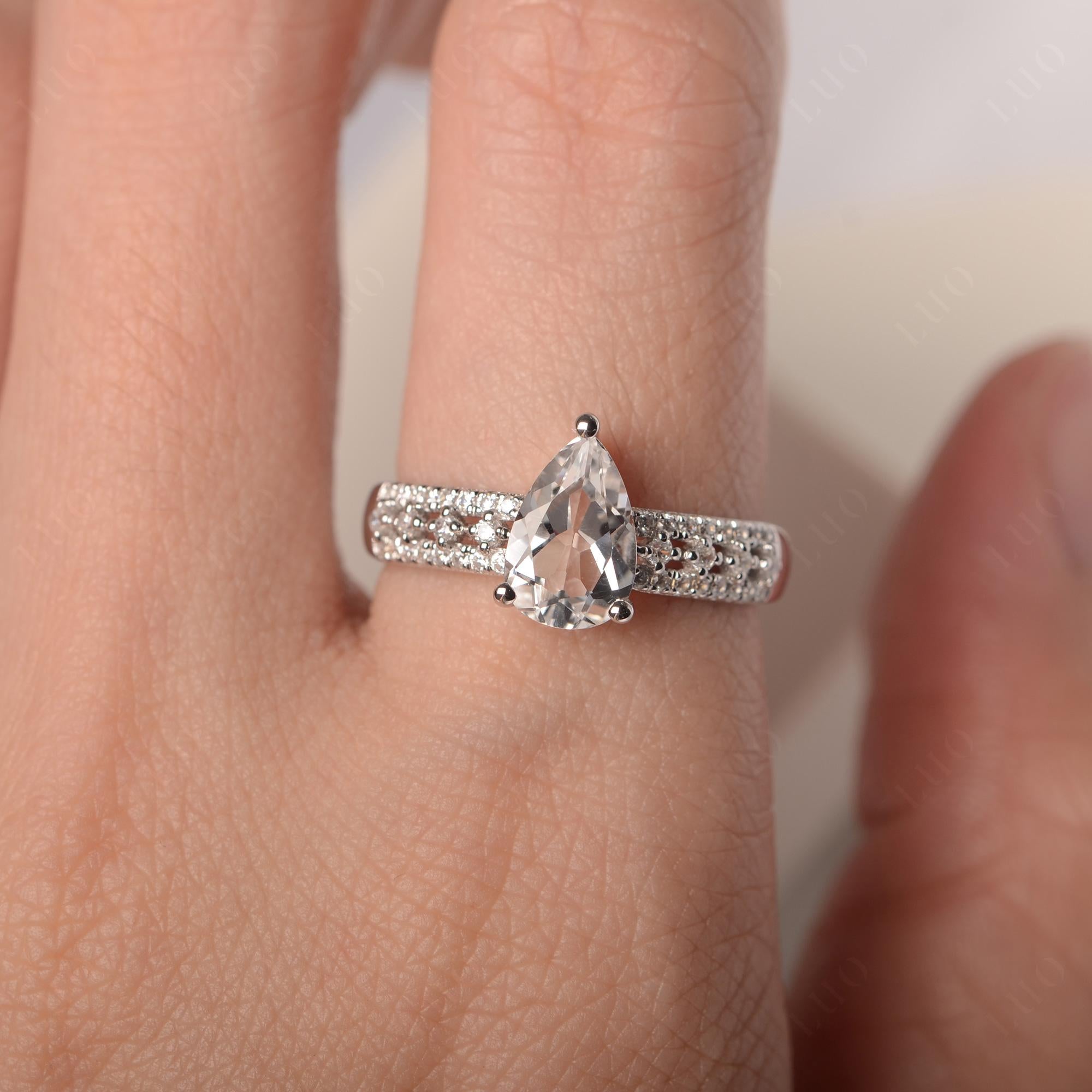 White Topaz Pear Shaped Promise Ring - LUO Jewelry