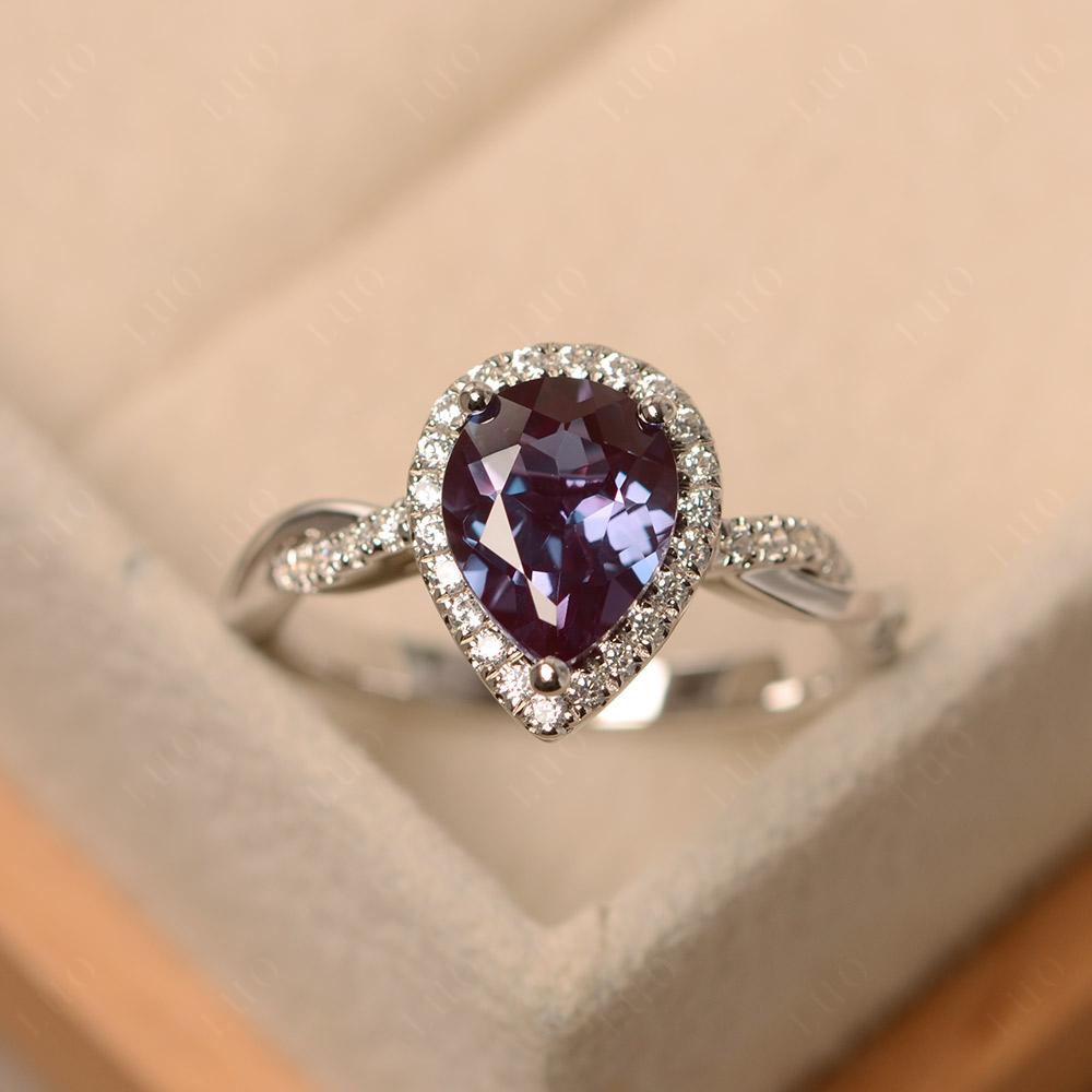 Pear Shaped Alexandrite Twisted Halo Ring - LUO Jewelry