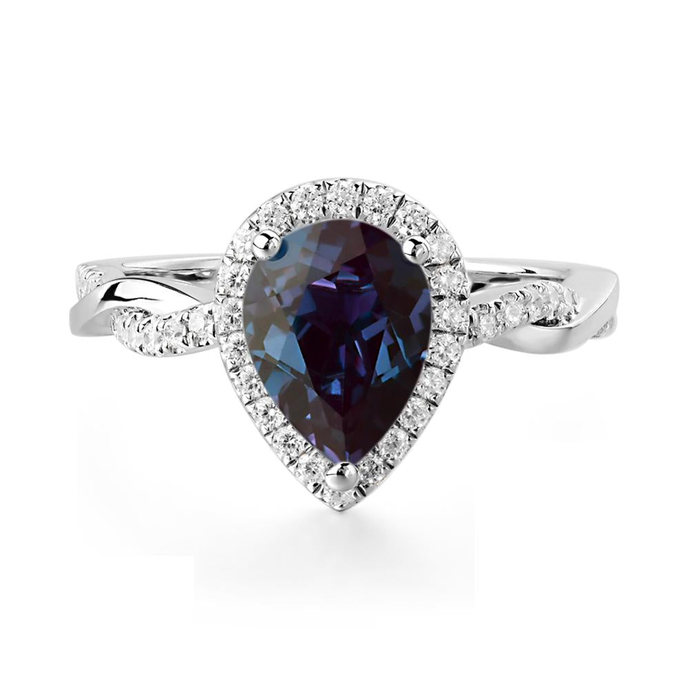 Pear Shaped Alexandrite Twisted Halo Ring - LUO Jewelry #metal_18k white gold