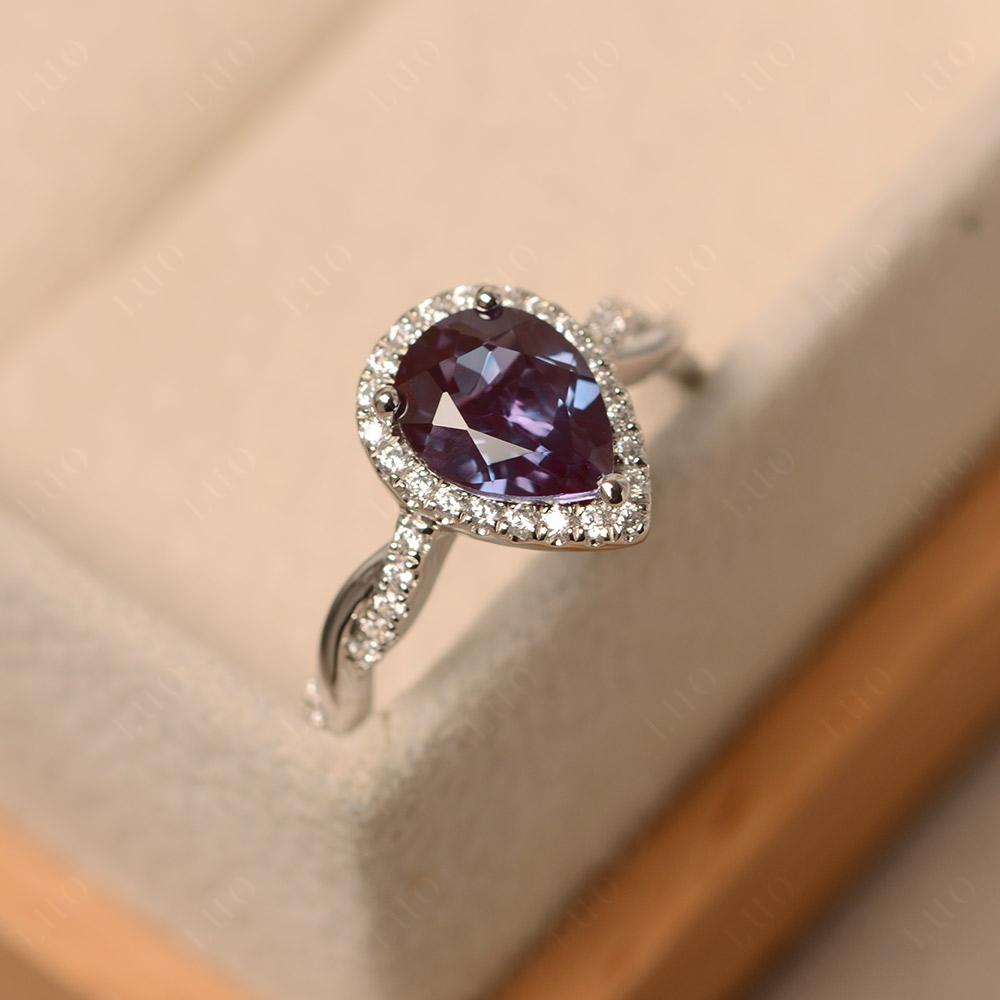 Pear Shaped Alexandrite Twisted Halo Ring - LUO Jewelry