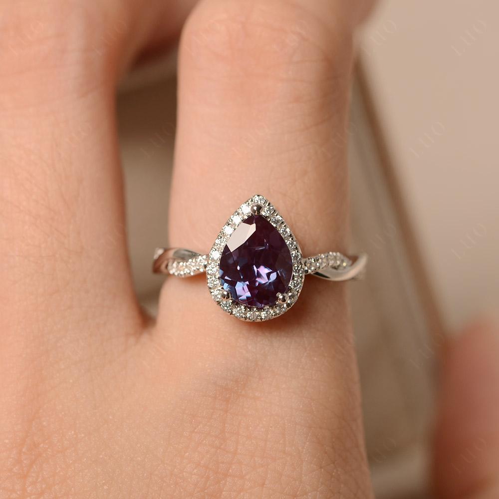 Pear Shaped Alexandrite Twisted Halo Ring - LUO Jewelry