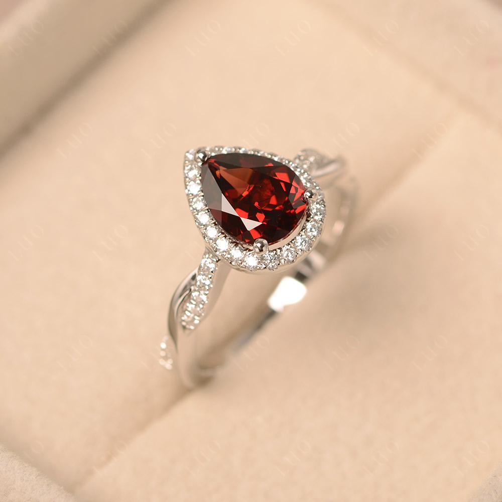 Garnet Twisted Halo Engagement Ring - LUO Jewelry