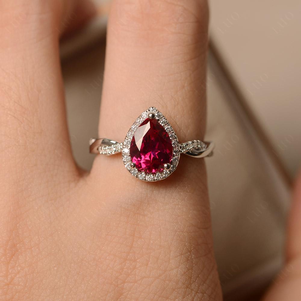 Ruby Twisted Halo Engagement Ring - LUO Jewelry