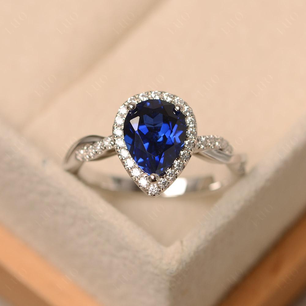 Pear Shaped Sapphire Twisted Halo Ring - LUO Jewelry