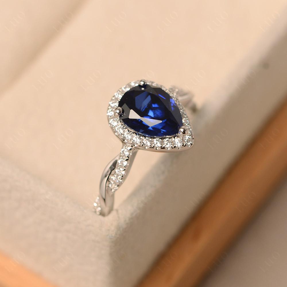 Pear Shaped Sapphire Twisted Halo Ring - LUO Jewelry
