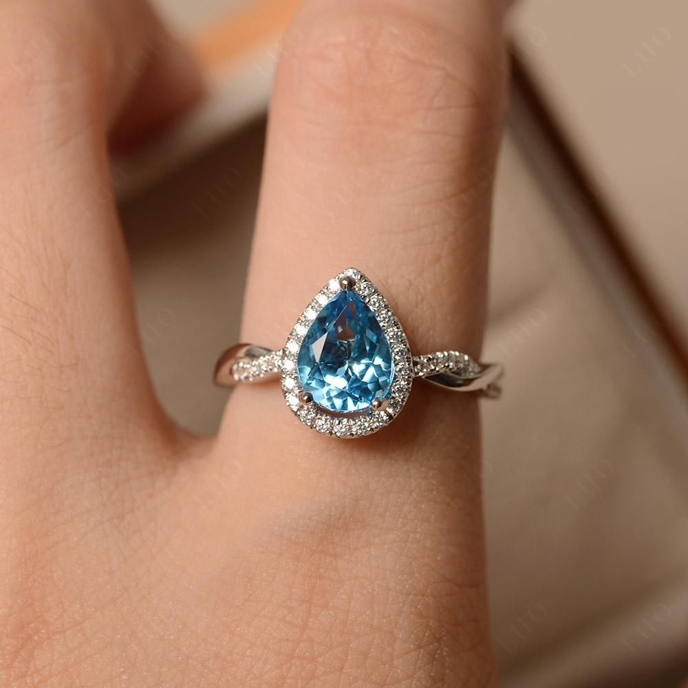 Swiss Blue Topaz Twisted Halo Engagement Ring - LUO Jewelry